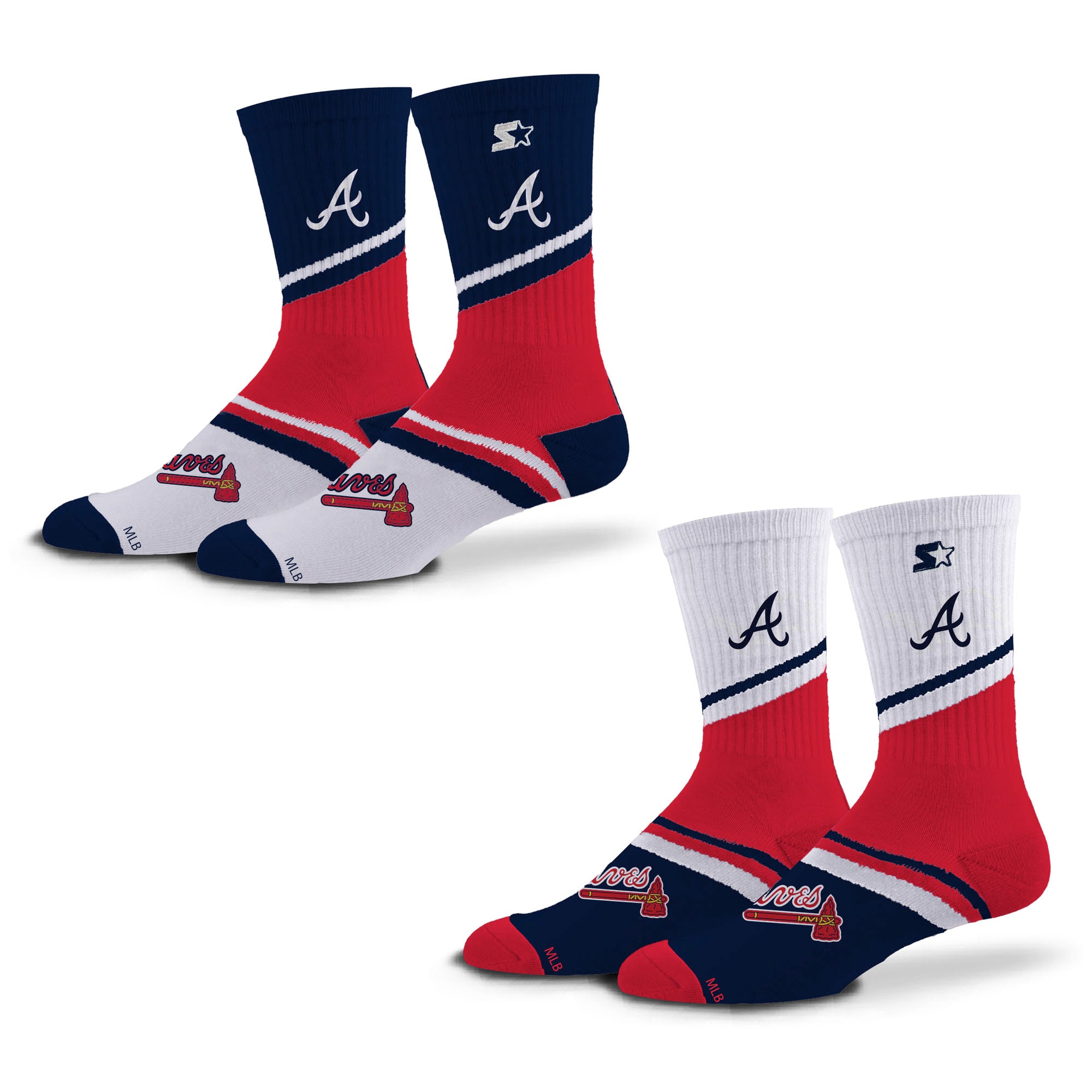 Unisex Starter Navy/Red Atlanta Braves Old School Two-Pack Crew Socks Set