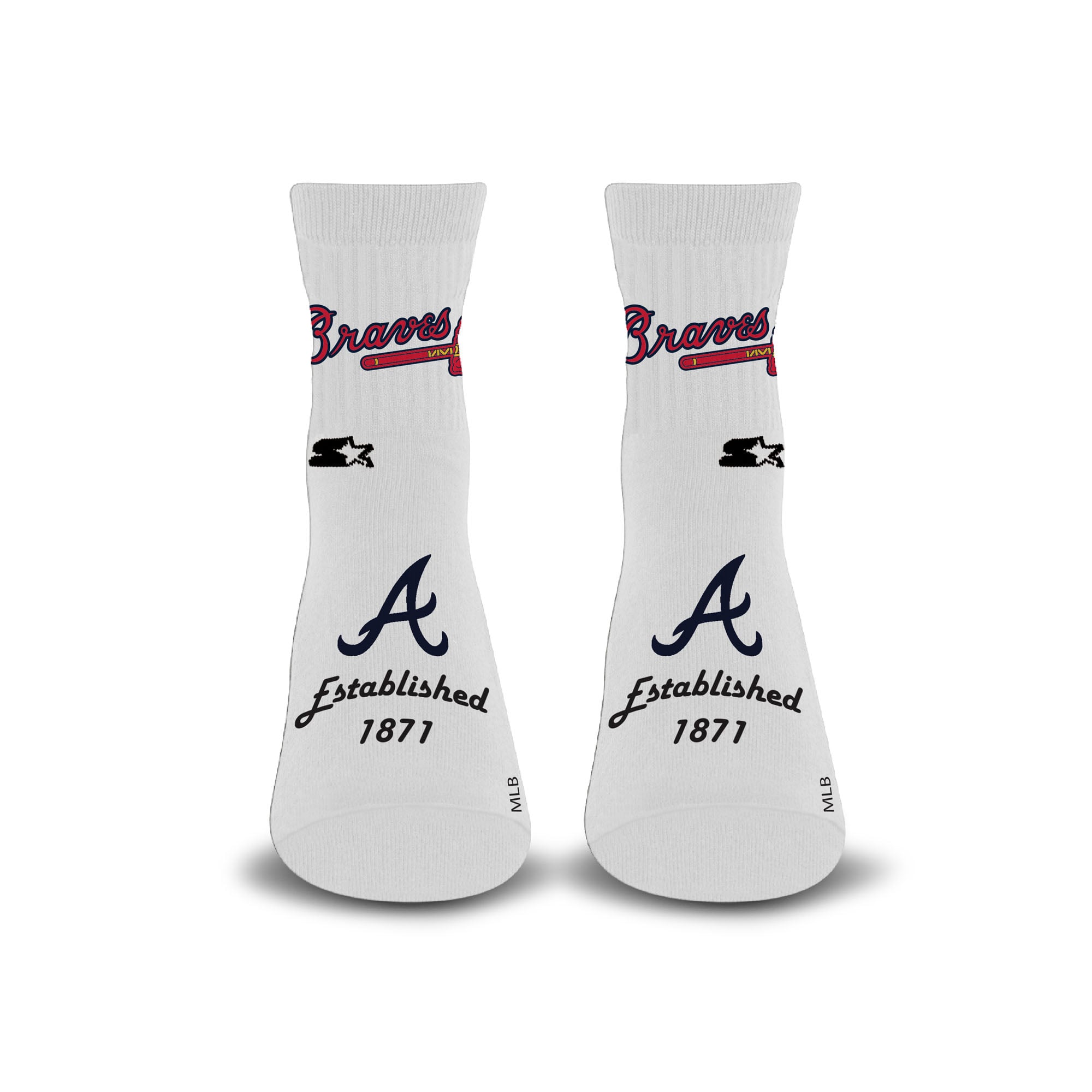 Chaussettes unisexe Starter blanches Atlanta Braves Established Stencil