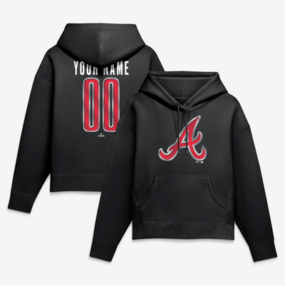 Atlanta Braves Women's Metallic Mascot Personalized Name & Number Hoodie - Black
