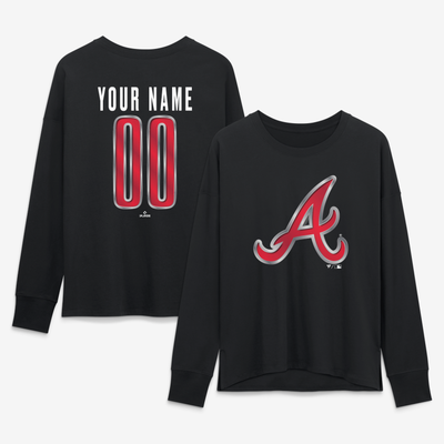 Atlanta Braves Women's Metallic Mascot Personalized Name & Number Long Sleeve T-Shirt - Black