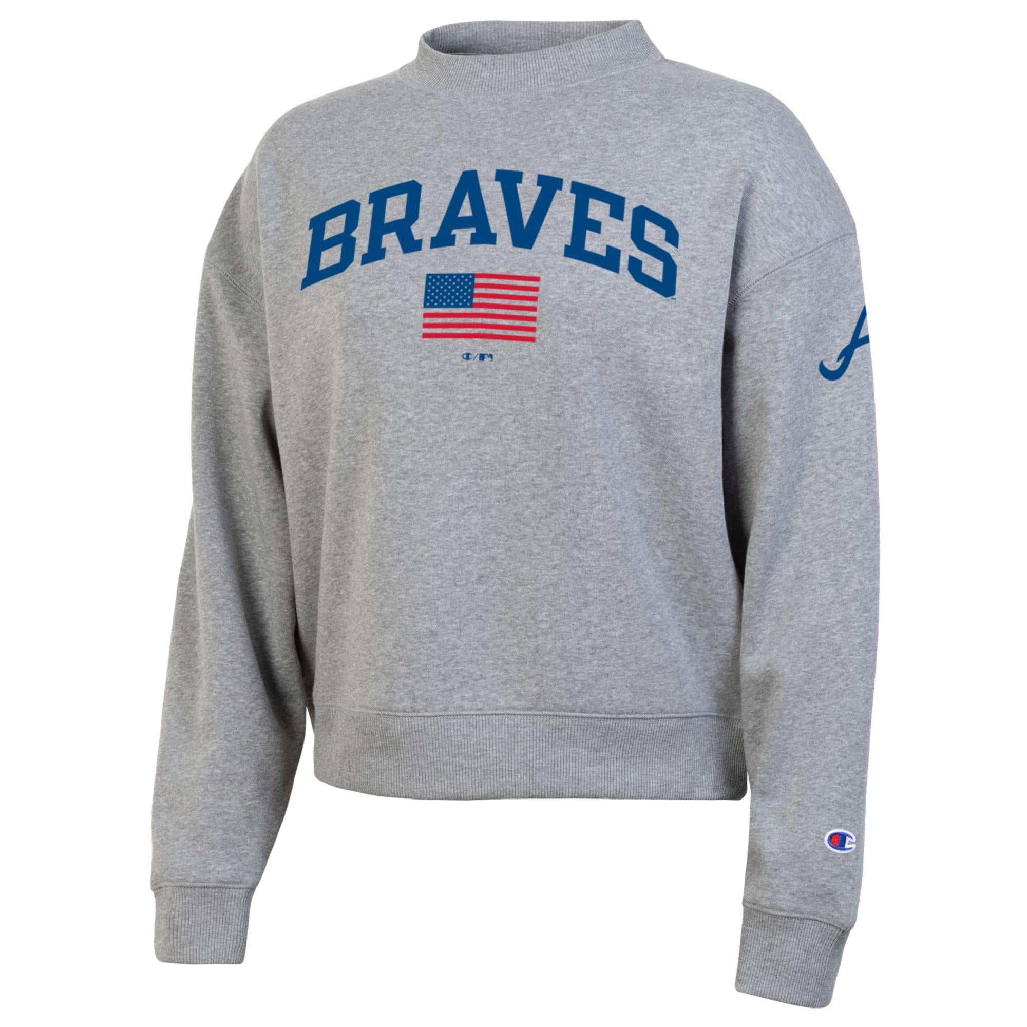 Women's Champion Heather Gray Atlanta Braves Americana Triumph Fleece Tri-Blend Sweatshirt