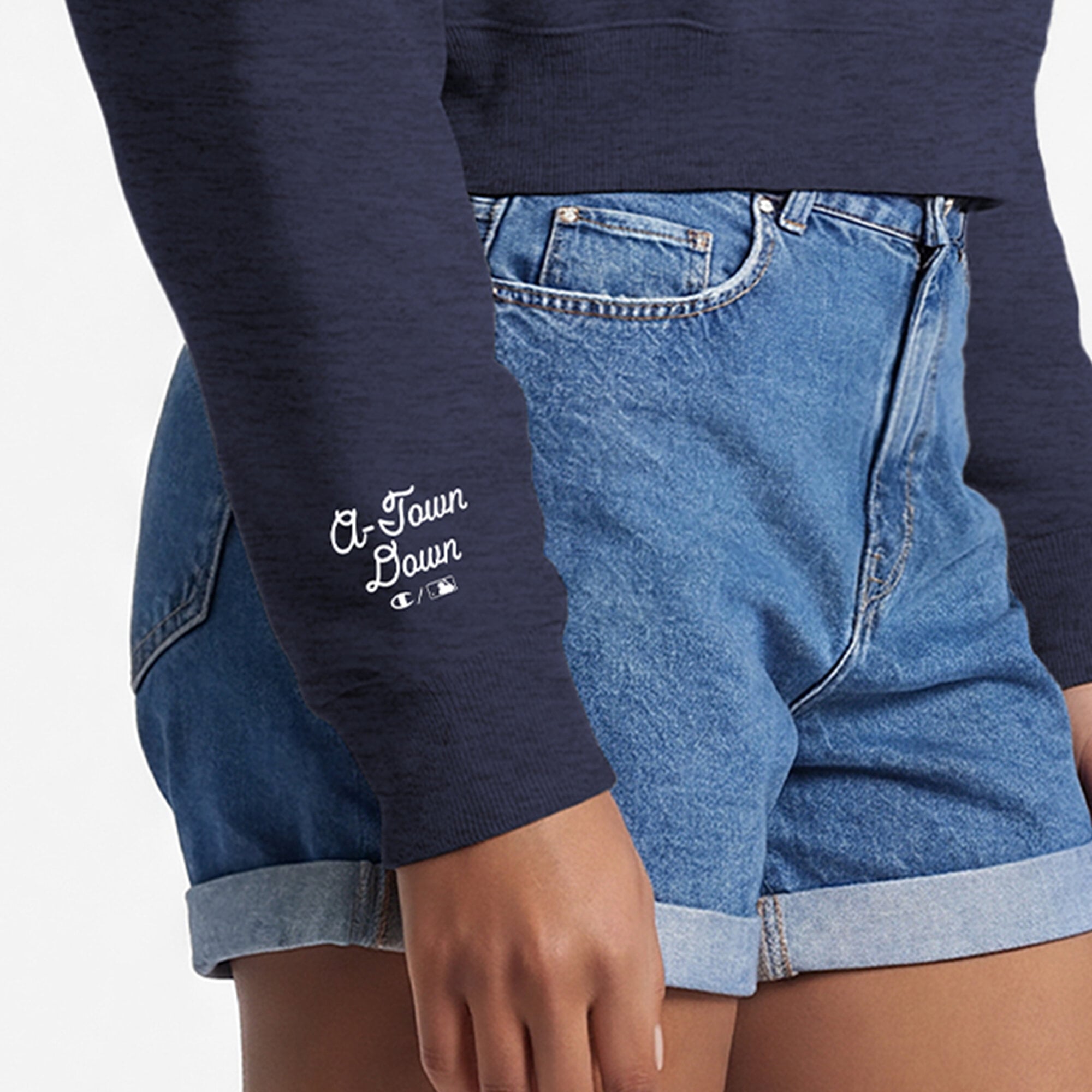 Pull court à col zippé Champion bleu marine Atlanta Braves Triumph en polaire tri-blend pour femme