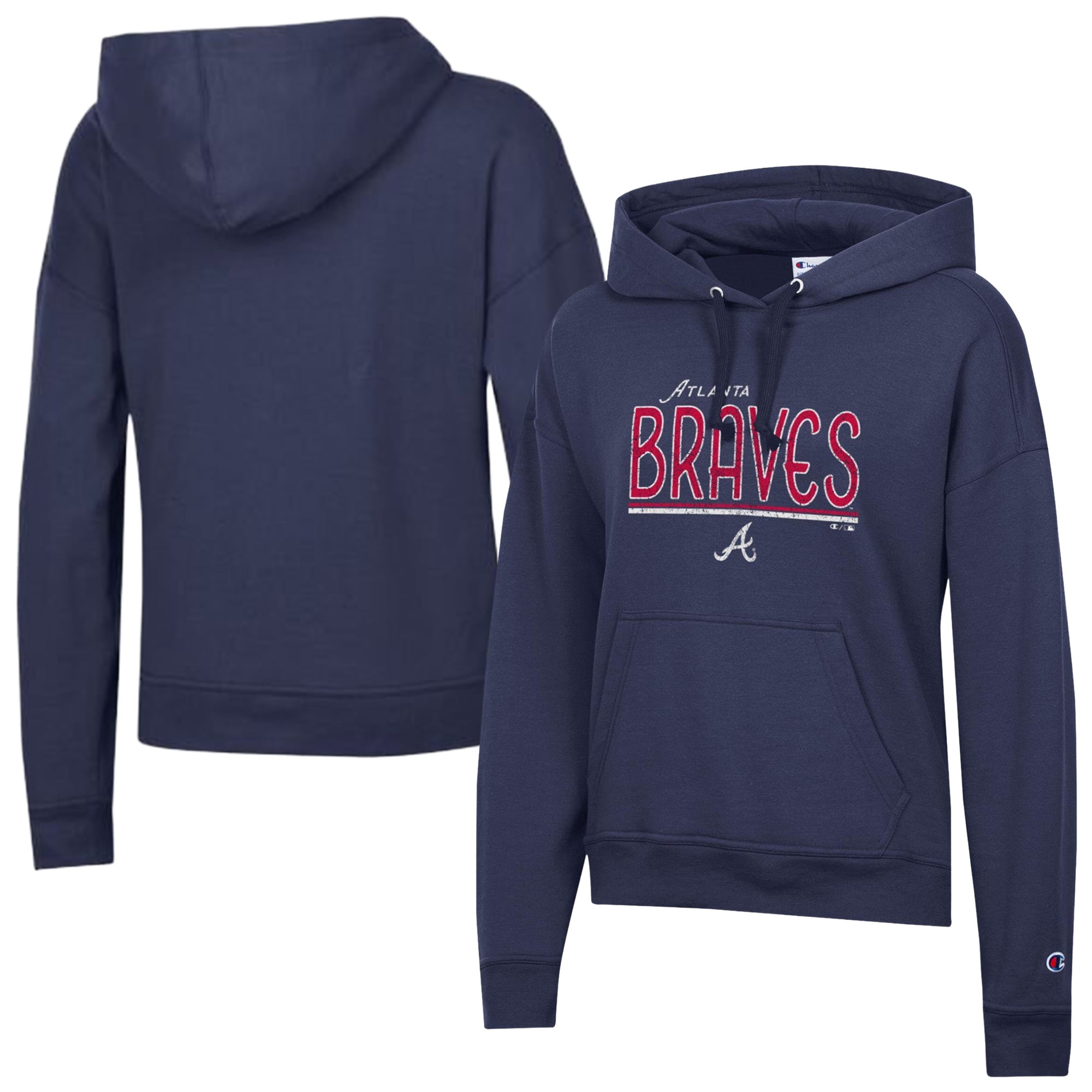 Women's Champion Navy Atlanta Braves Vintage Powerblend Hoodie