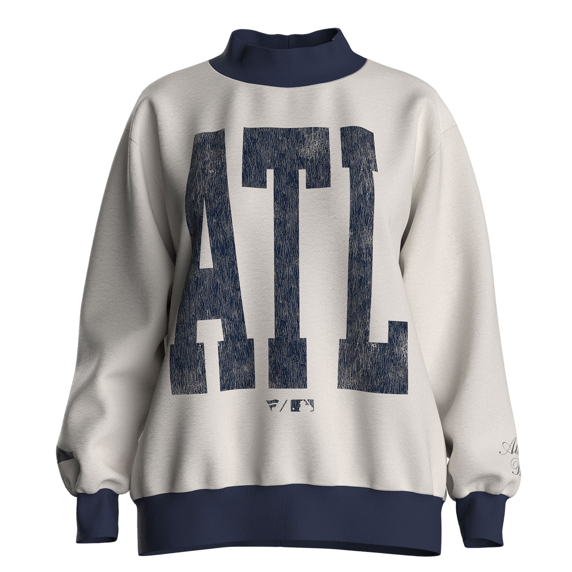 Sweat-shirt polaire à col cheminée crème pour femme, Fanatics, avec l'abréviation de la ville des Braves d'Atlanta
