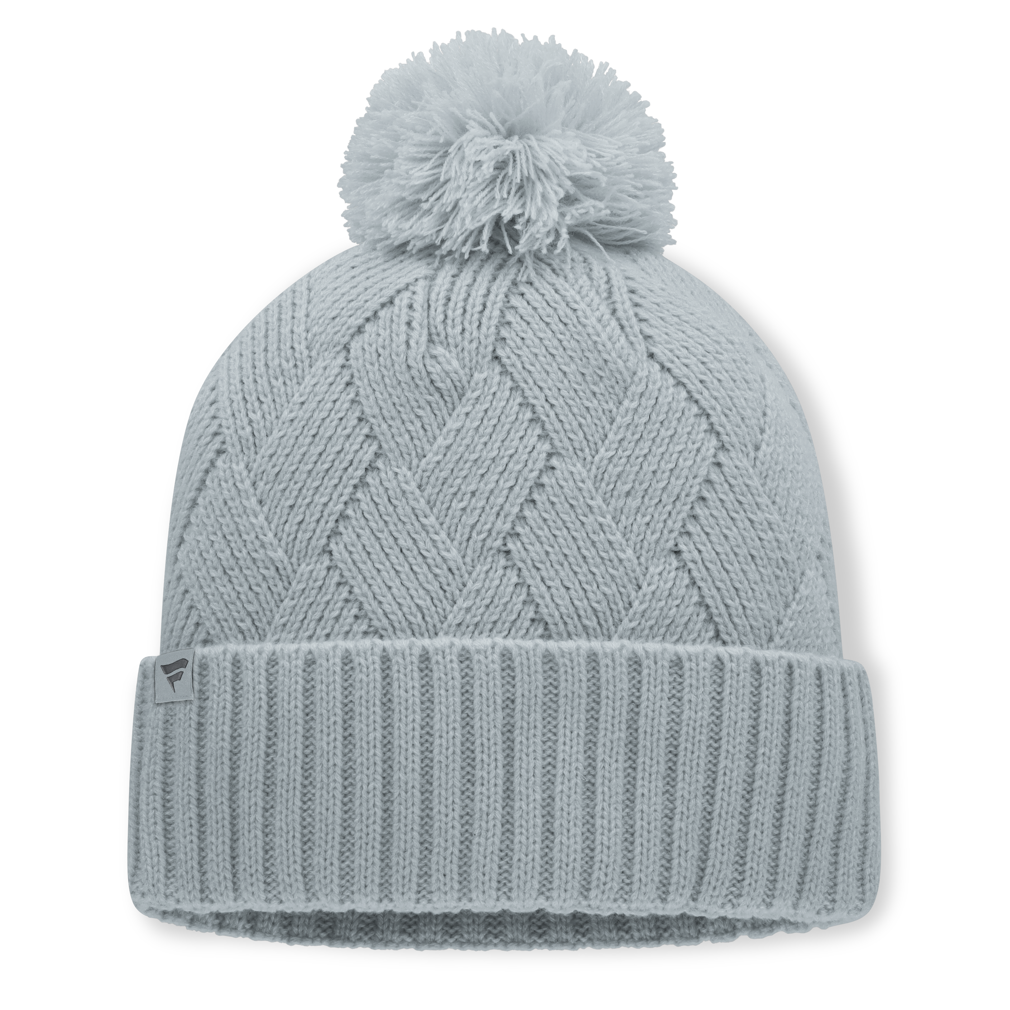 Bonnet tricoté gris Atlanta Braves pour femme, avec pompon, de la marque Fanatics.