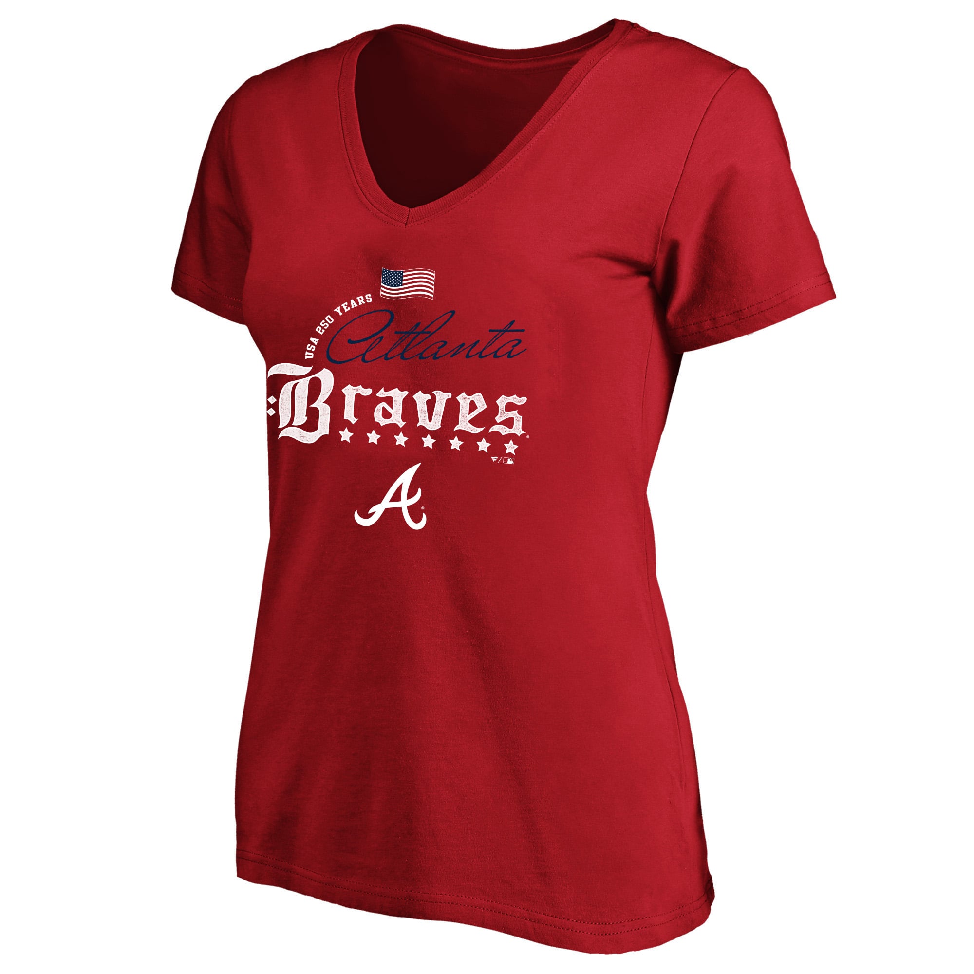 Women's Fanatics Red Atlanta Braves USA 250 Years Plus V-Neck T-Shirt