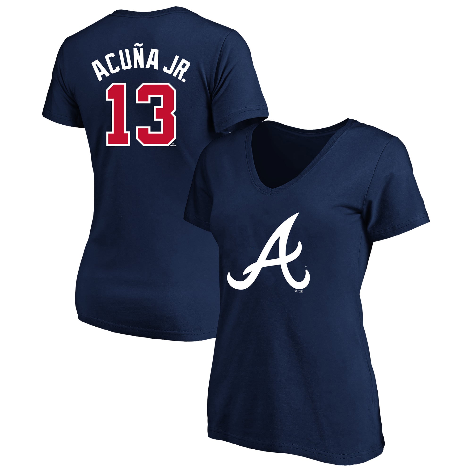 Women's Fanatics Ronald Acuña Jr. Navy Atlanta Braves Plus Name & Number V-Neck T-Shirt