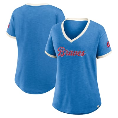 Atlanta Braves Fanatics Women's Relaxed Fit Vintage Play​ Slub V-Neck Fashion Top - Royal