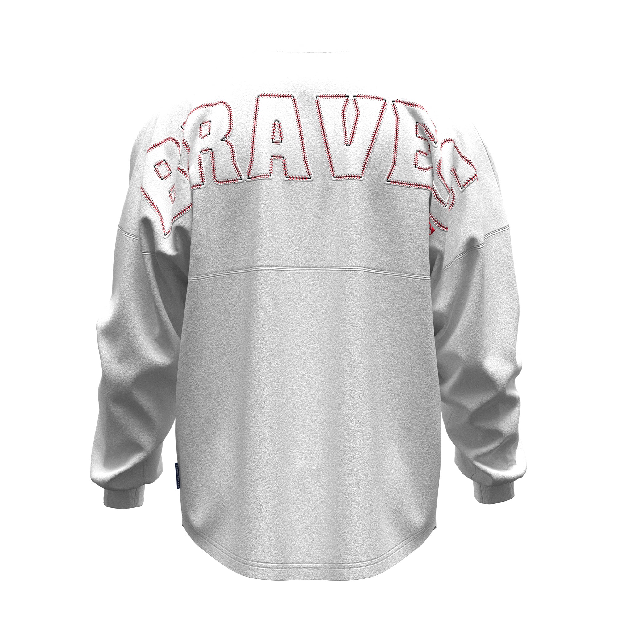 Women's Fanatics White Atlanta Braves Baseball Stitch Spirit Jersey Long Sleeve T-Shirt