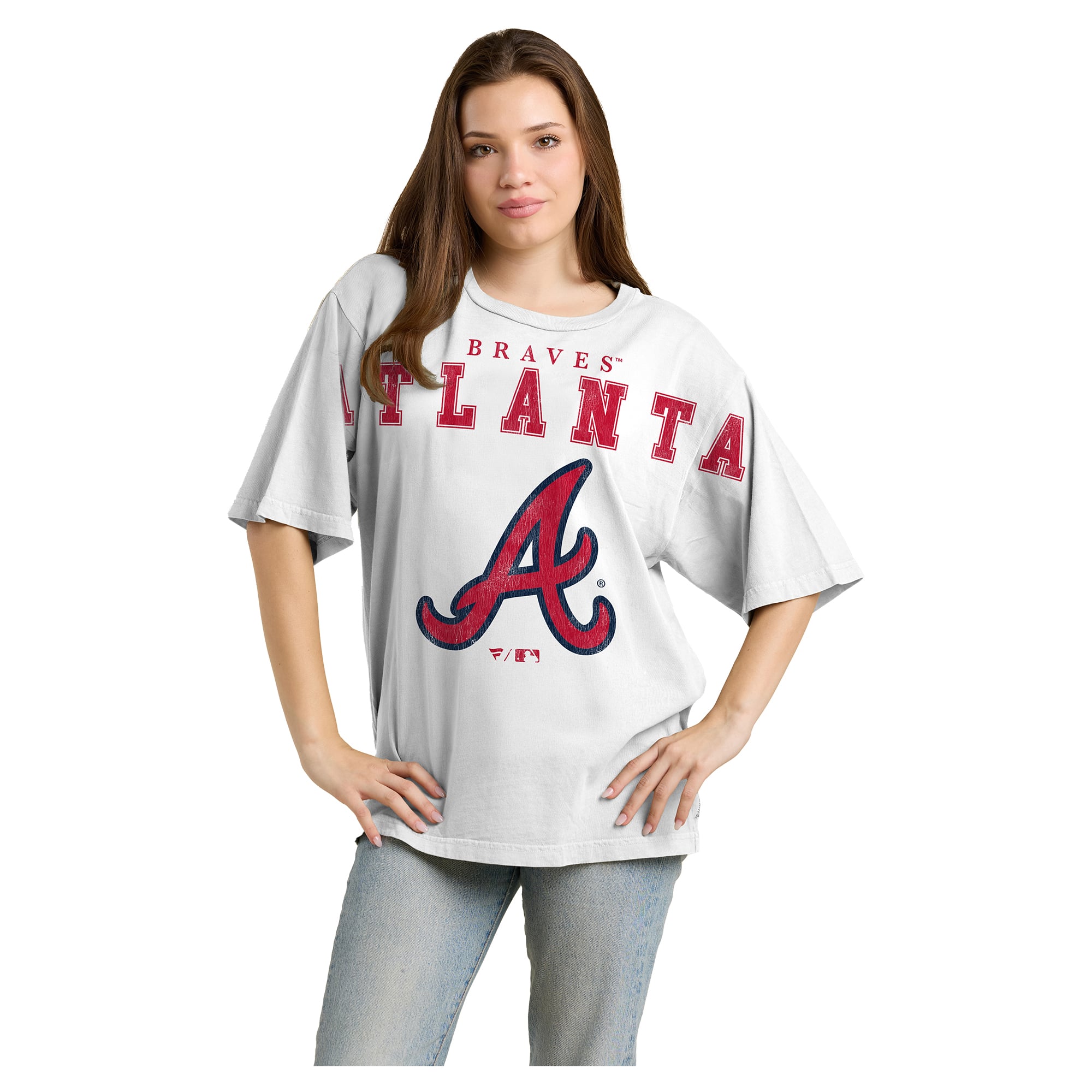Women's Fanatics  White Atlanta Braves Relaxed Big Text T-Shirt