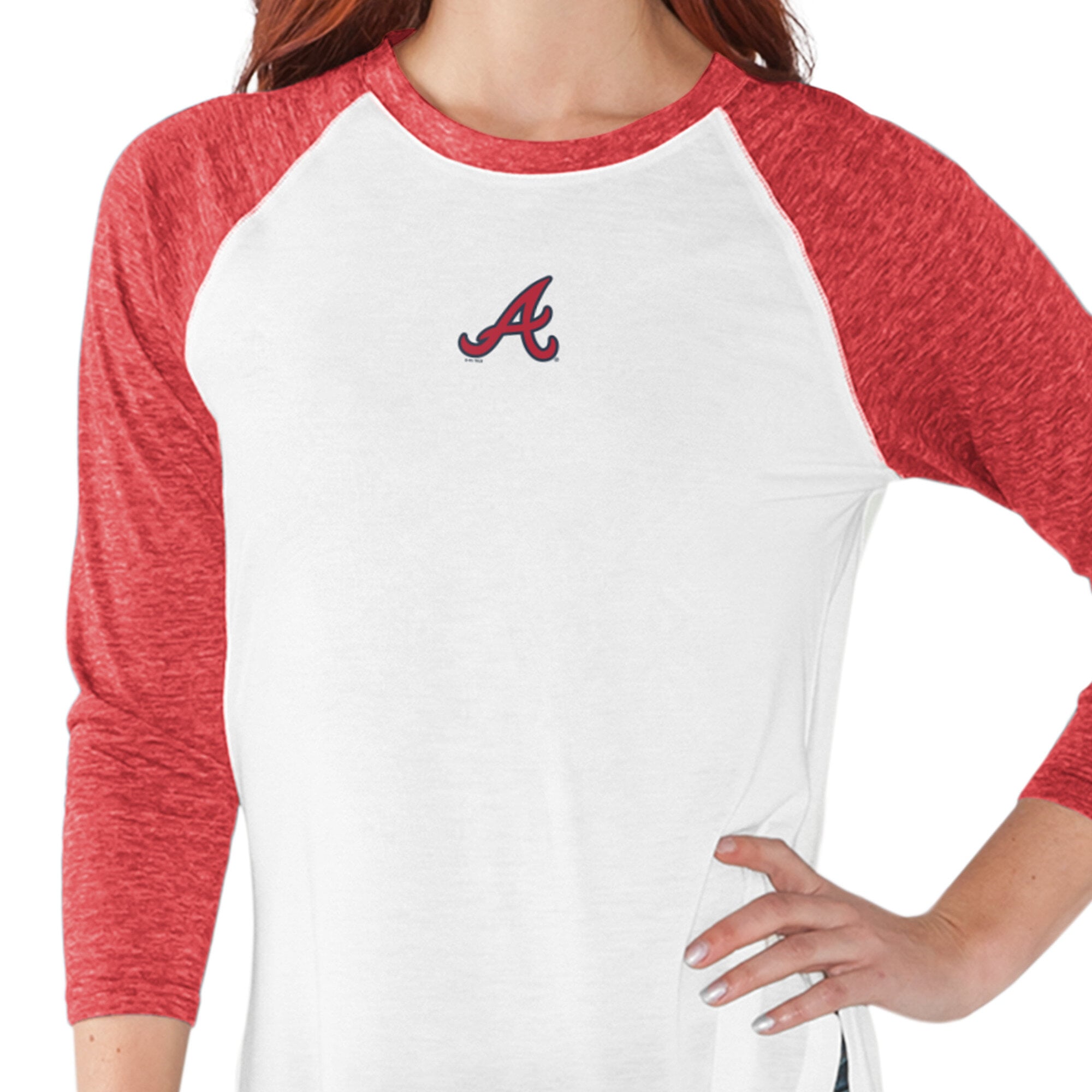 Women's G-III 4Her by Carl Banks  White Atlanta Braves All Star 3/4-Sleeve Raglan T-Shirt