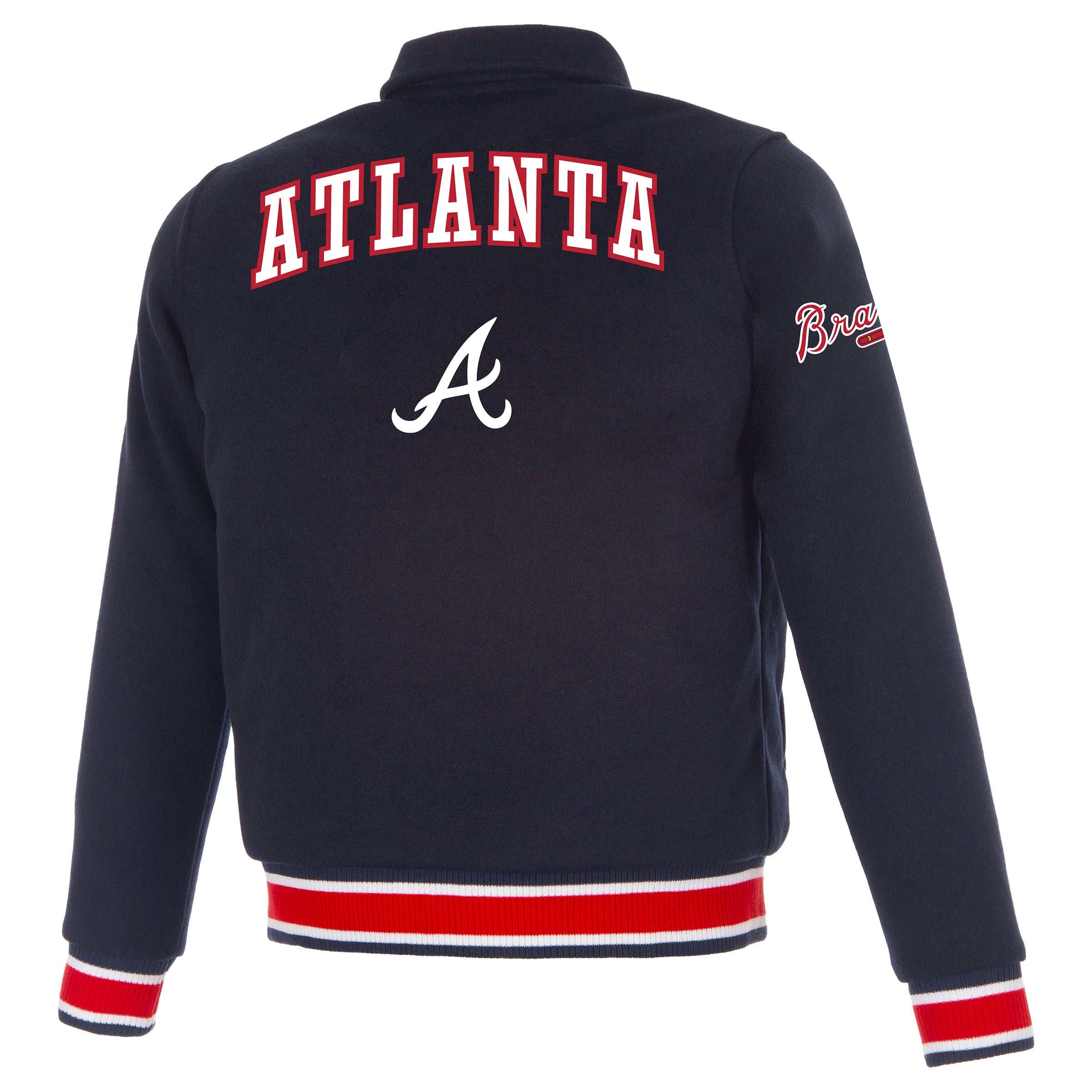 Veste réversible en laine à boutons-pression pour femme JH Design, bleu marine, Atlanta Braves