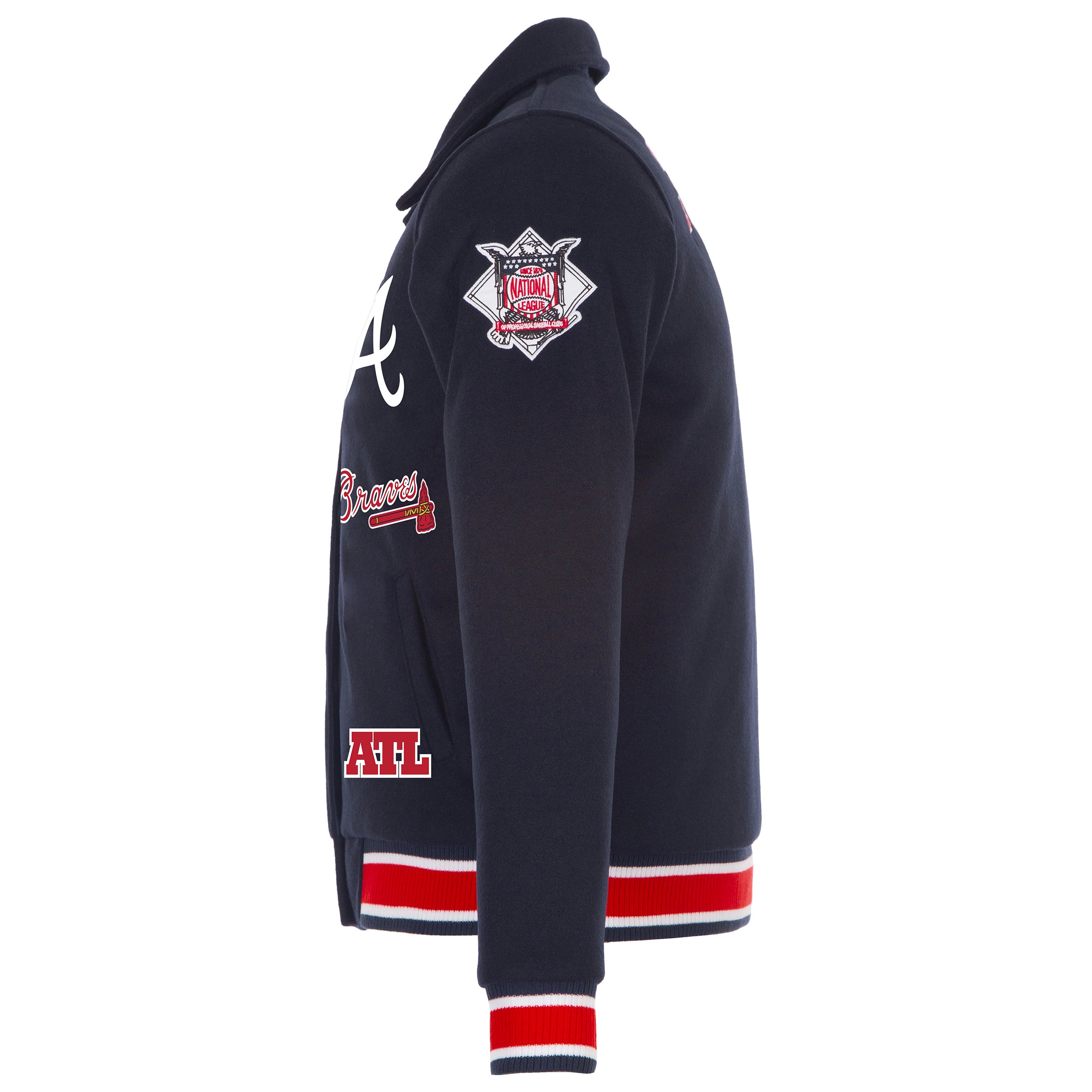 Veste réversible en laine à boutons-pression pour femme JH Design, bleu marine, Atlanta Braves