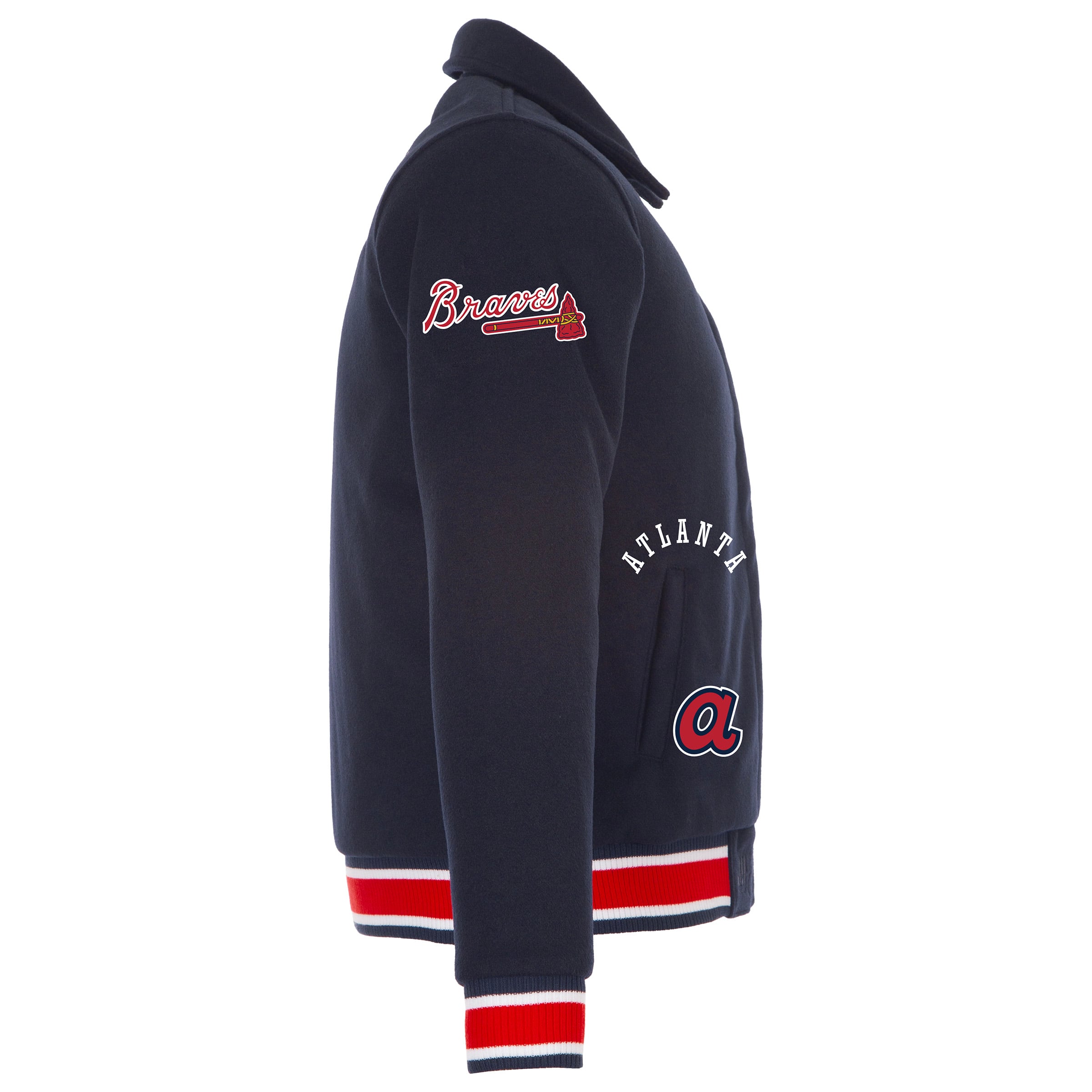 Veste réversible en laine à boutons-pression pour femme JH Design, bleu marine, Atlanta Braves
