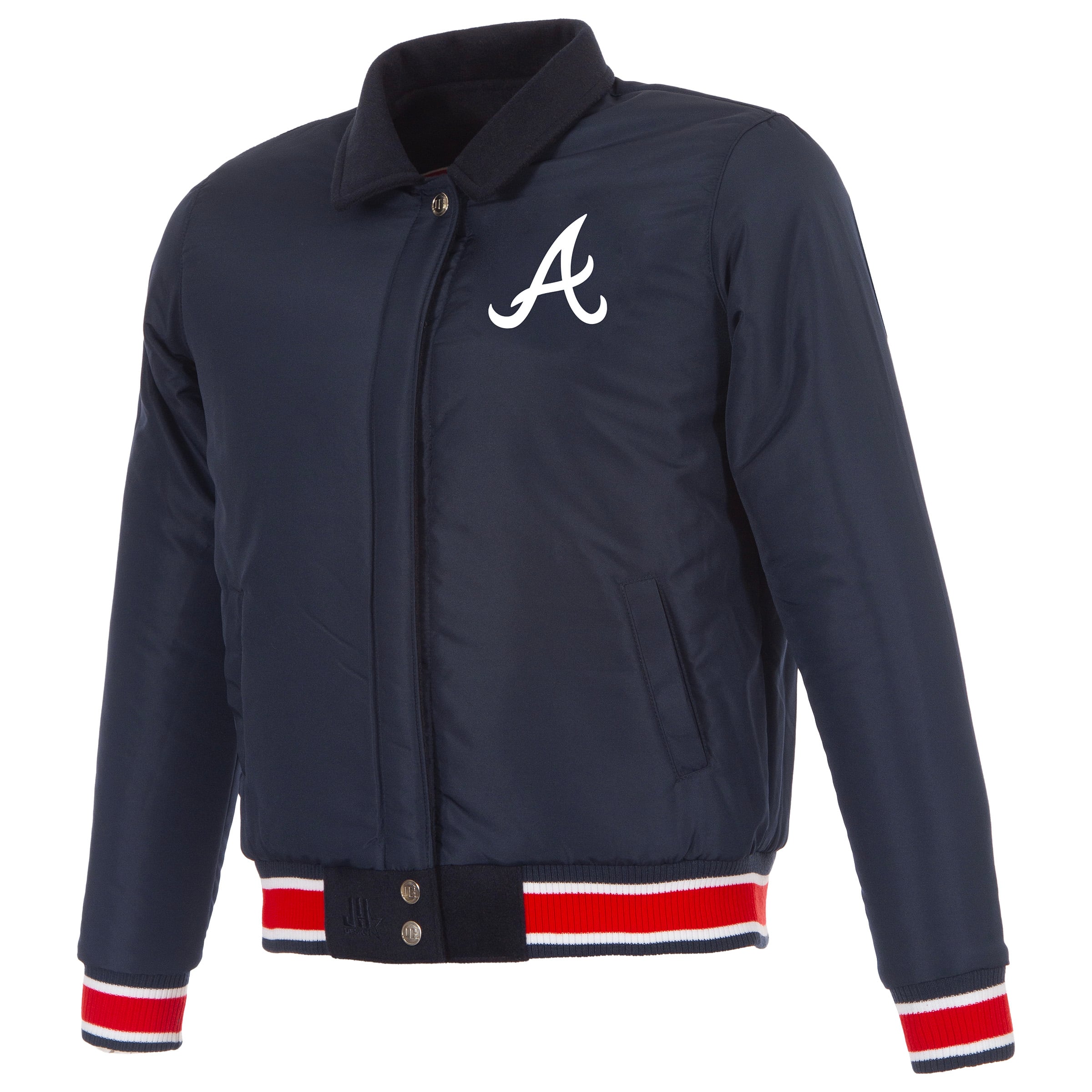 Veste réversible en laine à boutons-pression pour femme JH Design, bleu marine, Atlanta Braves