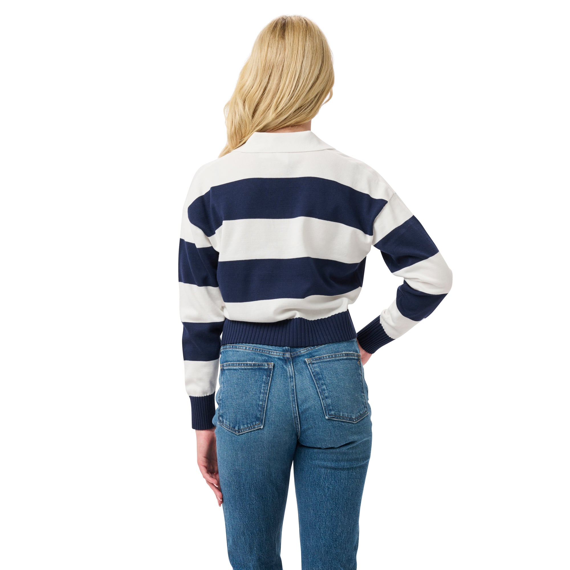Women's Lusso Navy/Cream Atlanta Braves Silvia Boxy Rugby V-Neck Sweater