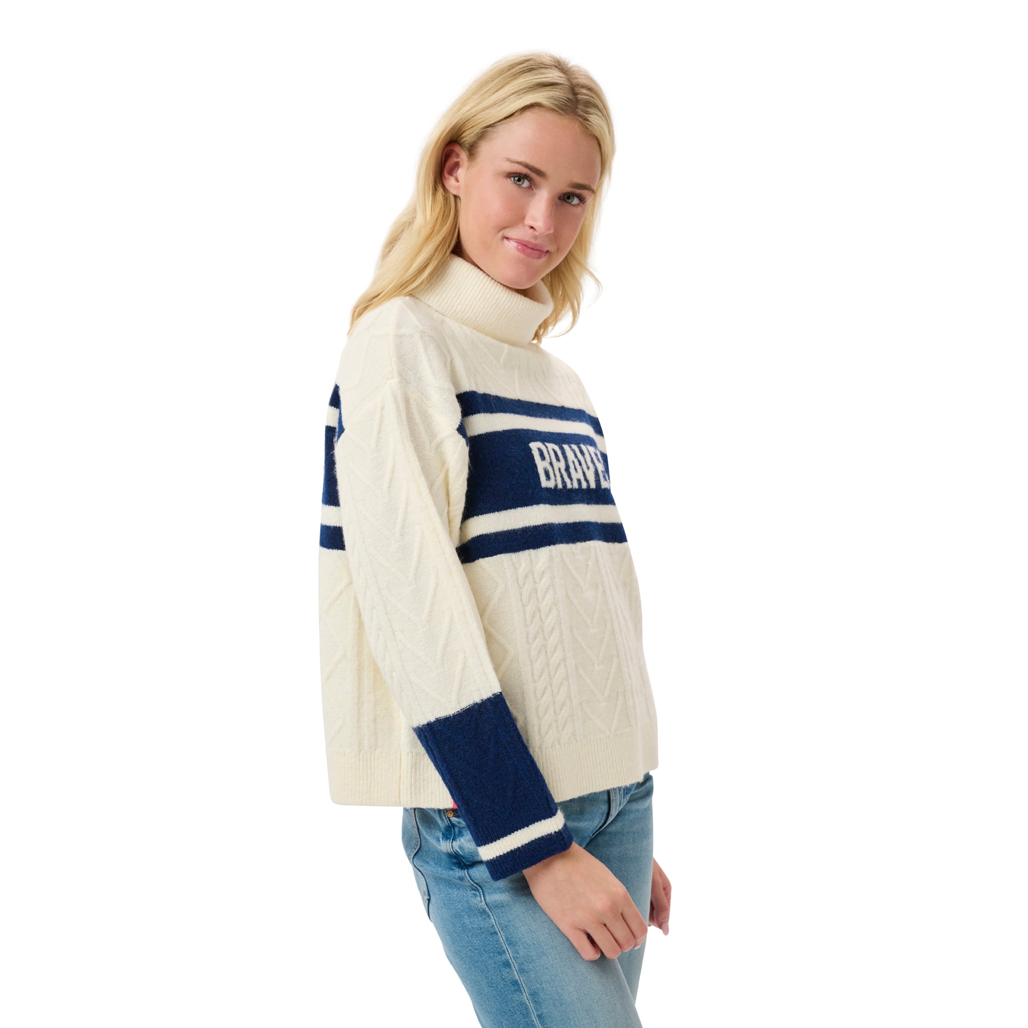 Women's Lusso Navy/Cream Atlanta Braves Susan Cowl Neck Sweater