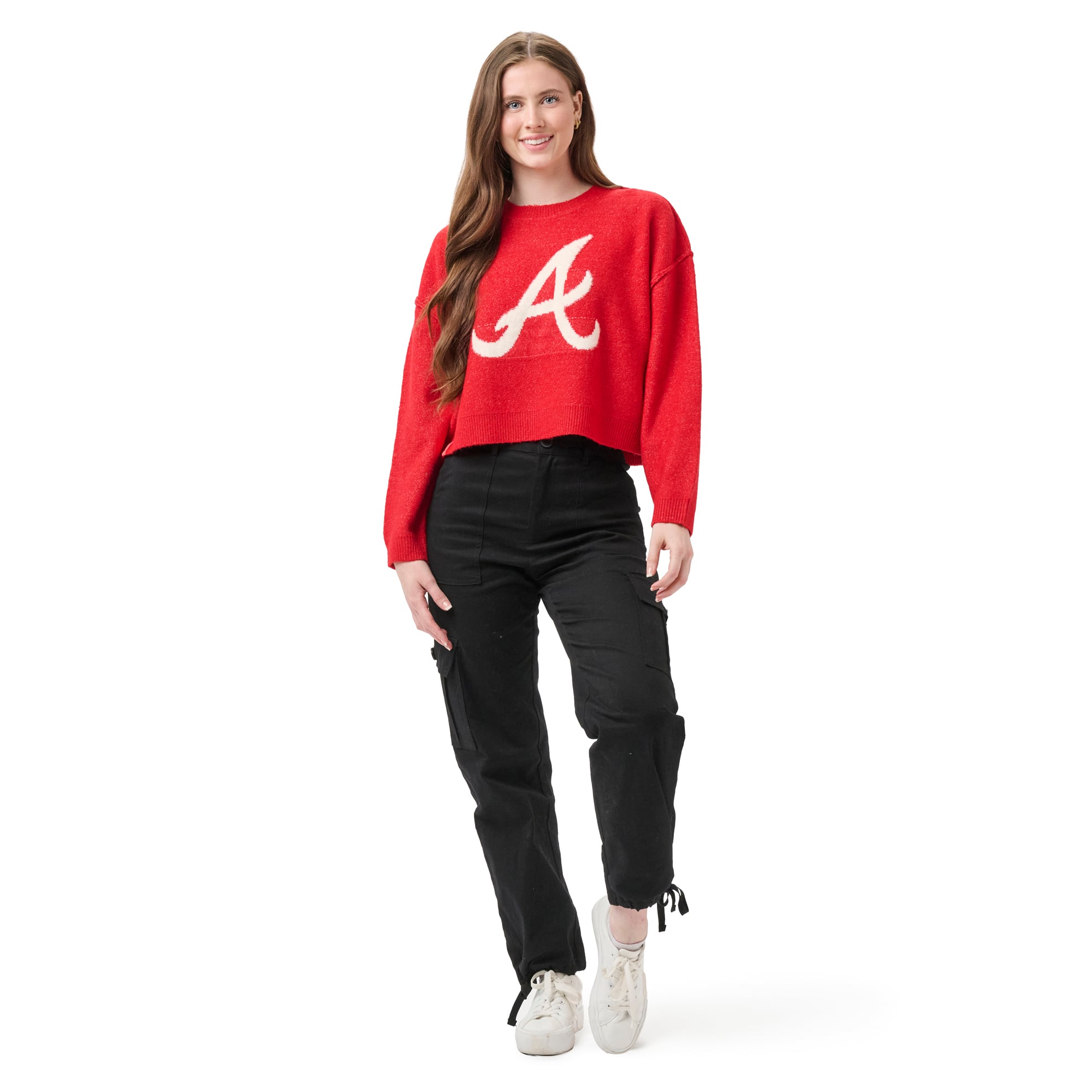 Pull Lusso rouge/crème Shelli Boxy pour femme, Atlanta Braves