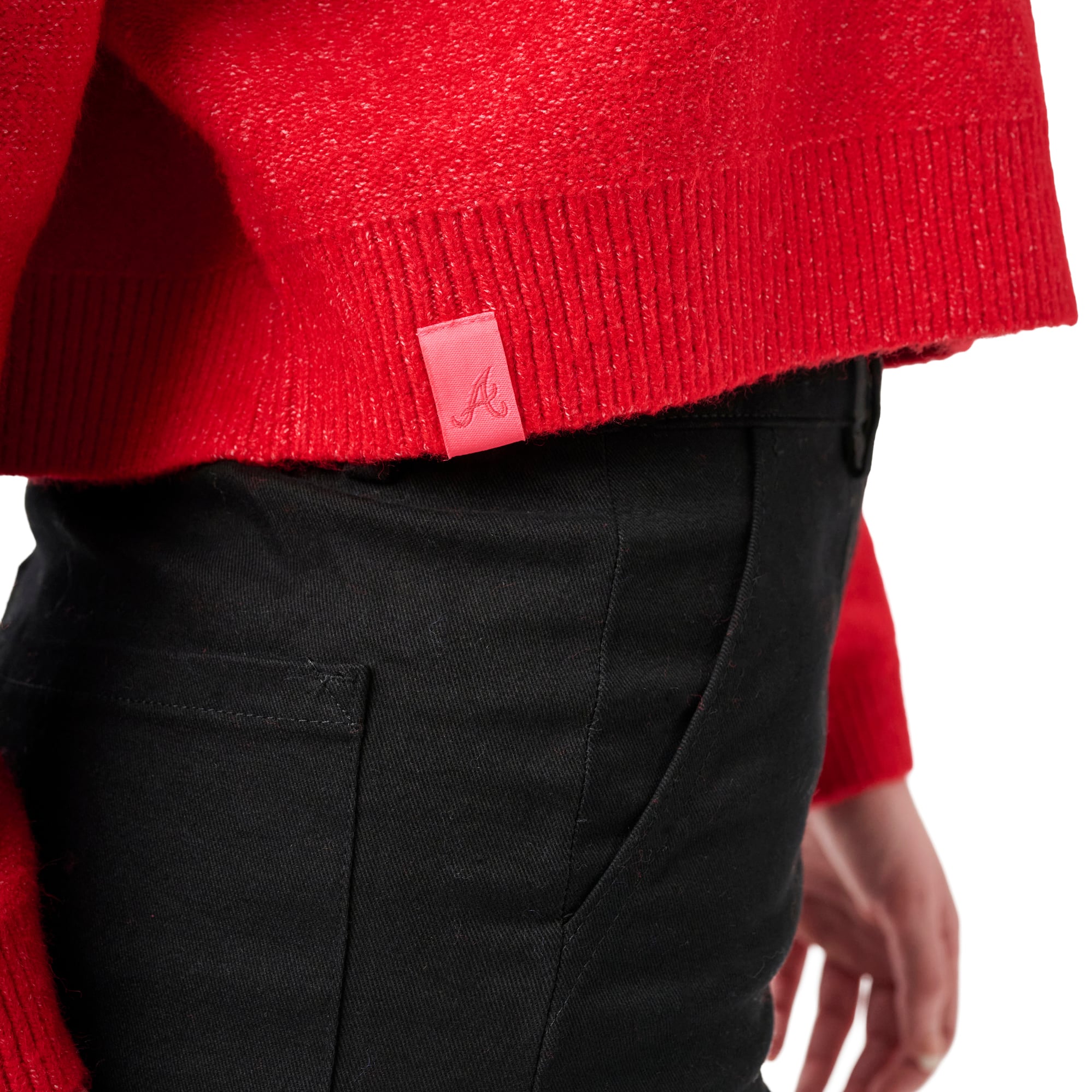Pull Lusso rouge/crème Shelli Boxy pour femme, Atlanta Braves