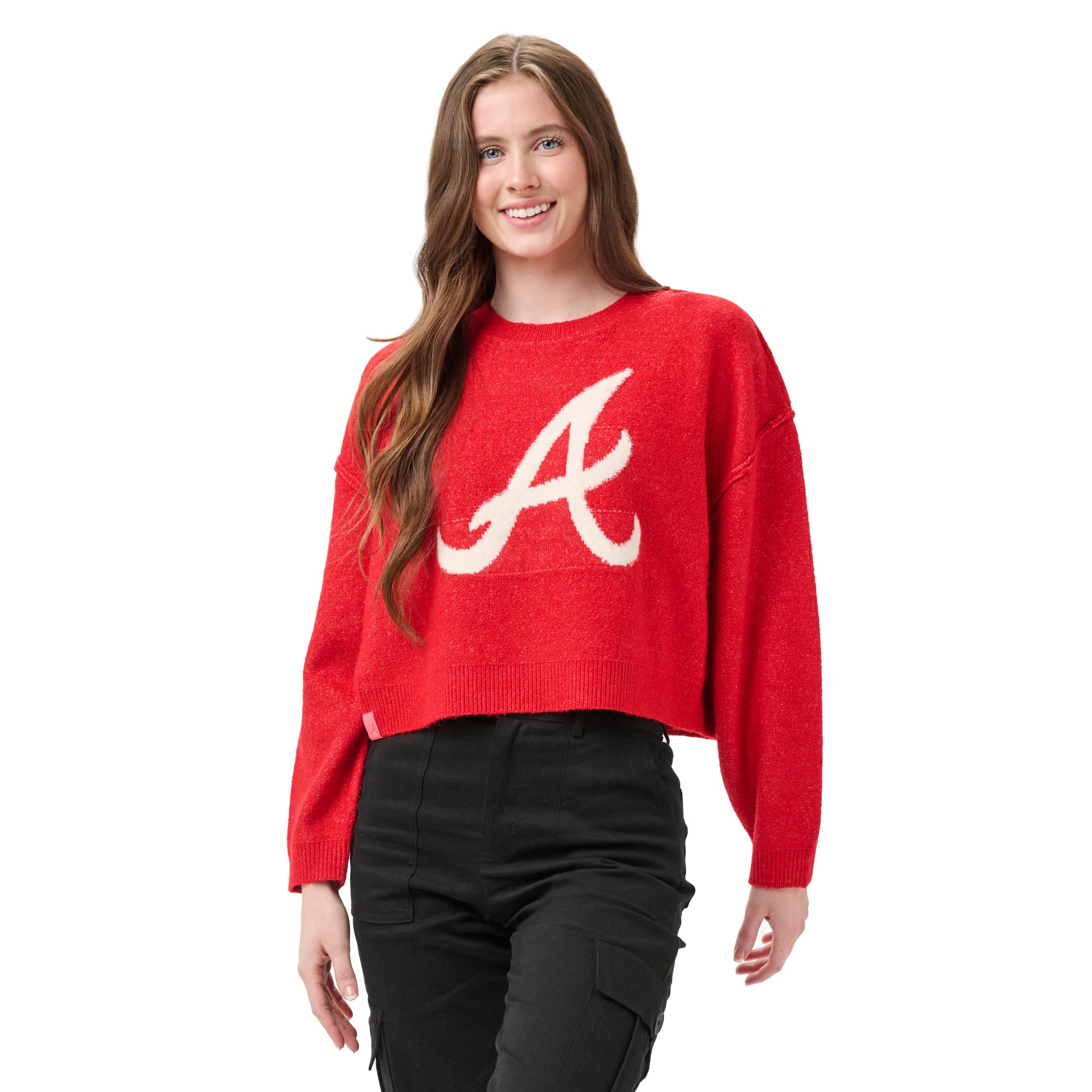 Pull Lusso rouge/crème Shelli Boxy pour femme, Atlanta Braves