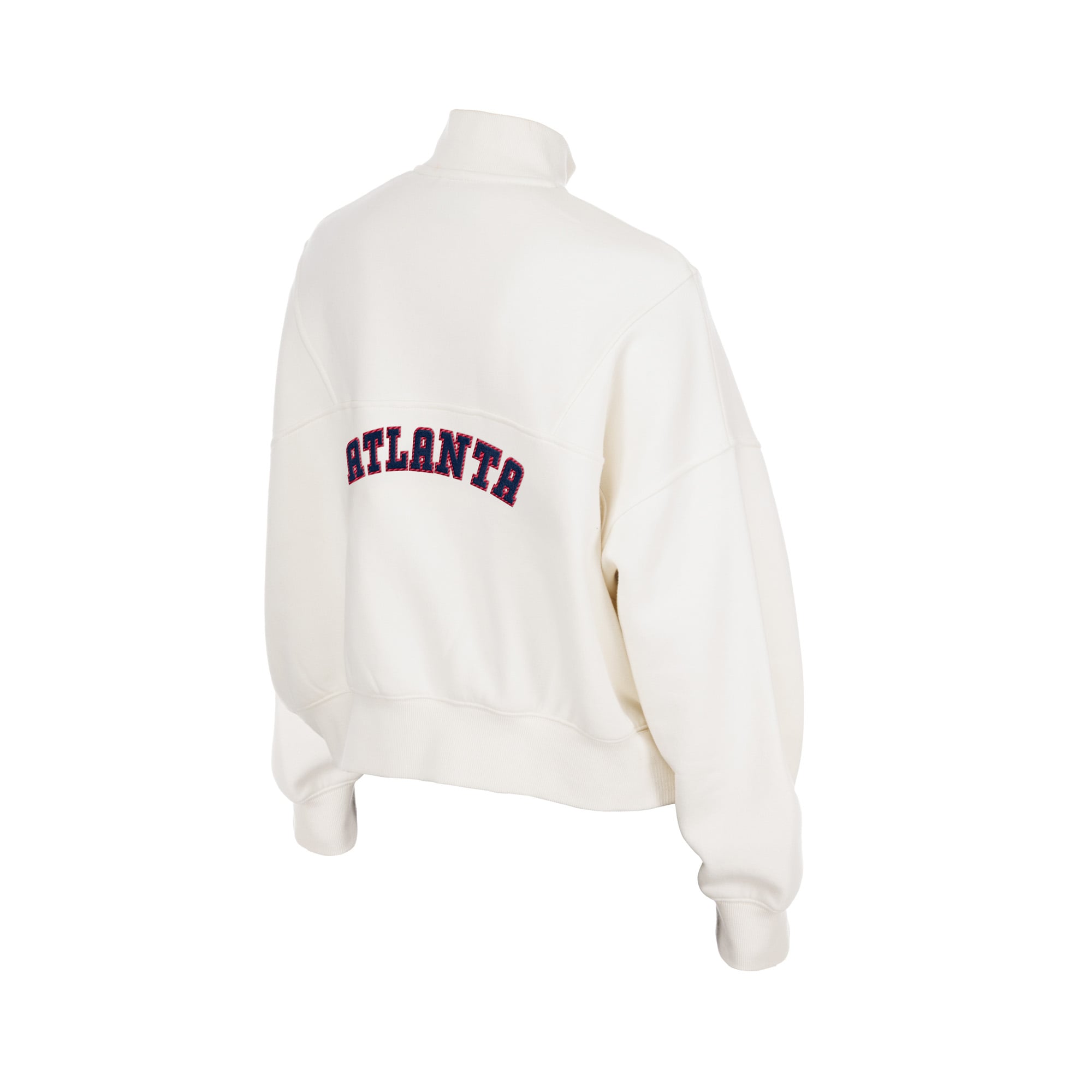 Pull polaire New Era beige clair pour femme, motif « Dune Dust » des Atlanta Braves, fermeture éclair 1/4