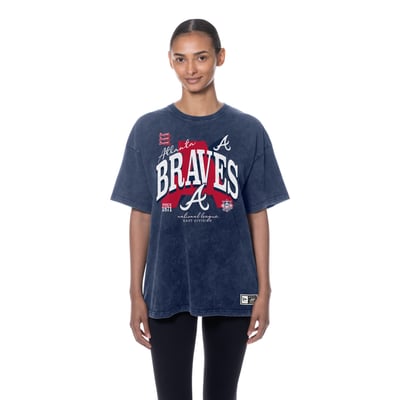 Atlanta Braves New Era Women's Throwback Mineral Wash Boyfriend T-Shirt - Navy