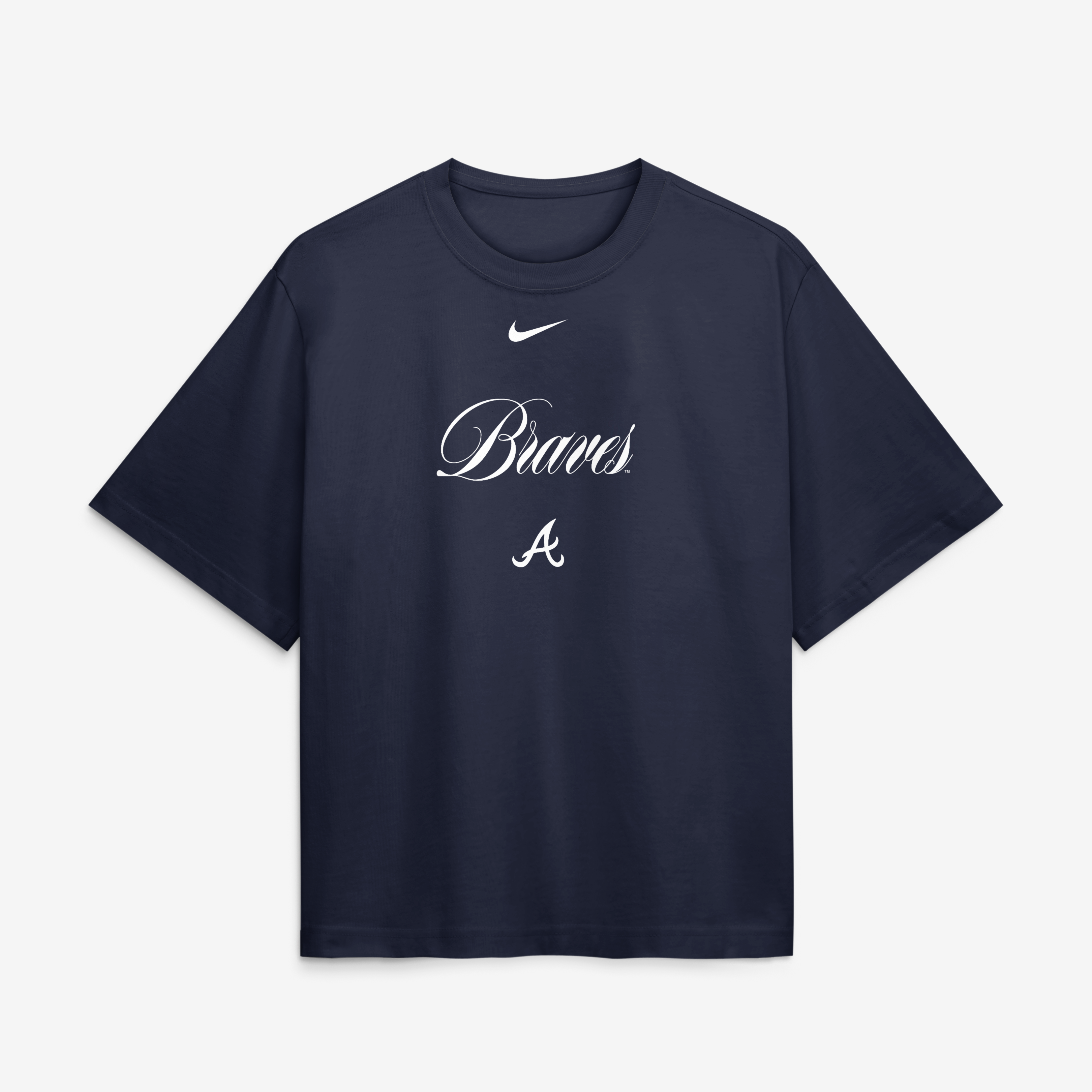 Women's Nike Navy Atlanta Braves 4x Champions Ring Boxy T-Shirt