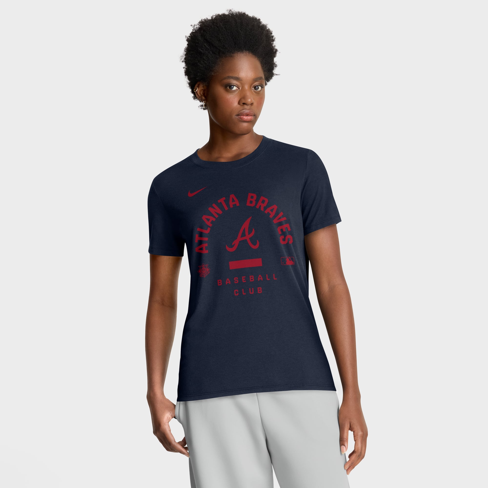 Women's Nike Navy Atlanta Braves Authentic Collection Early Work Tri-Blend Dri-FIT T-Shirt