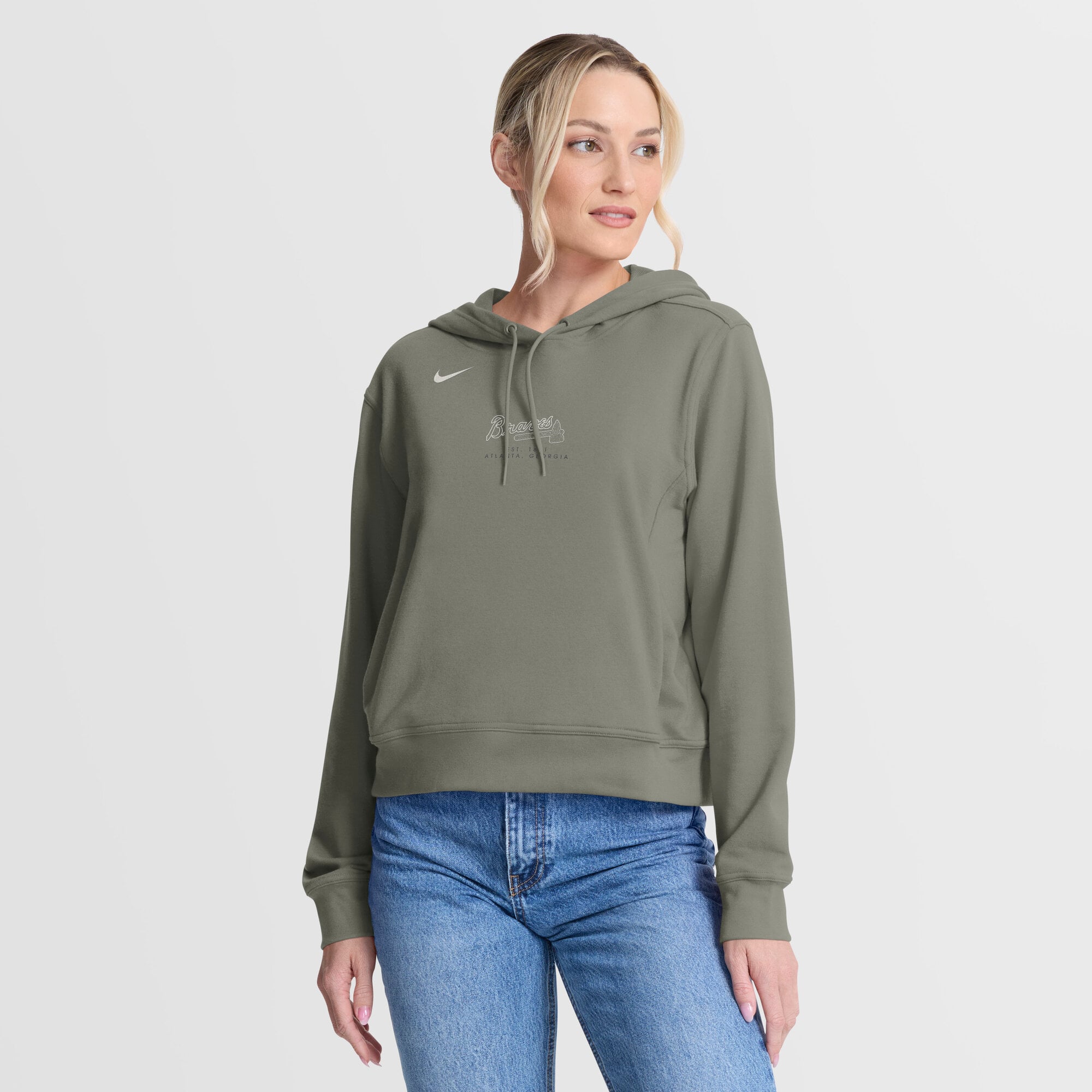 Women's Nike Olive Atlanta Braves One Tri-Blend Dri-FIT Hoodie