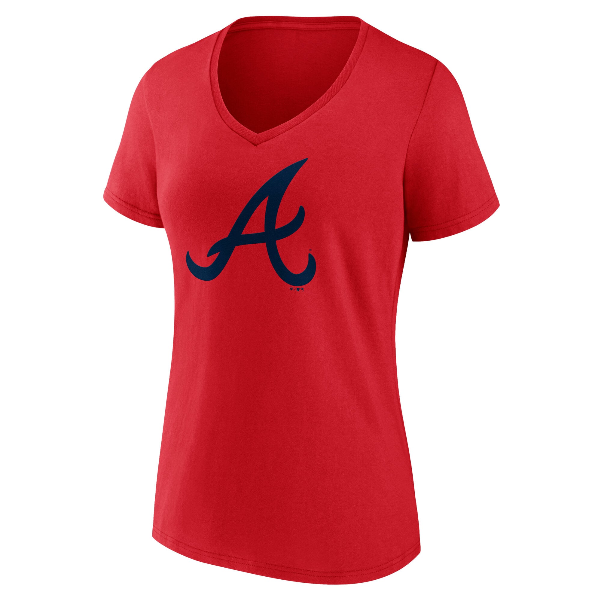 T-shirt rouge à col en V avec logo officiel des Braves d'Atlanta pour femmes