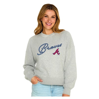  Atlanta Braves Soft as a Grape Women's Snuggly Sweatshirt - Heather Gray