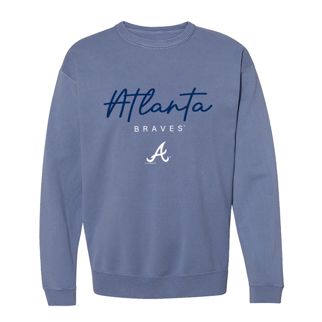 Women's Soft as a Grape Navy Atlanta Braves Pigment Dye Crewneck Sweatshirt
