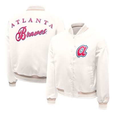 Atlanta Braves Starter Women's Fashion Script Satin Full-Snap Varsity Jacket - Cream
