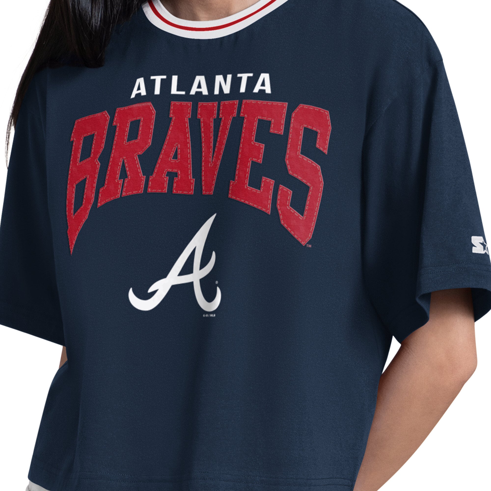 T-shirt court Ace bleu marine Starter pour femmes, Atlanta Braves