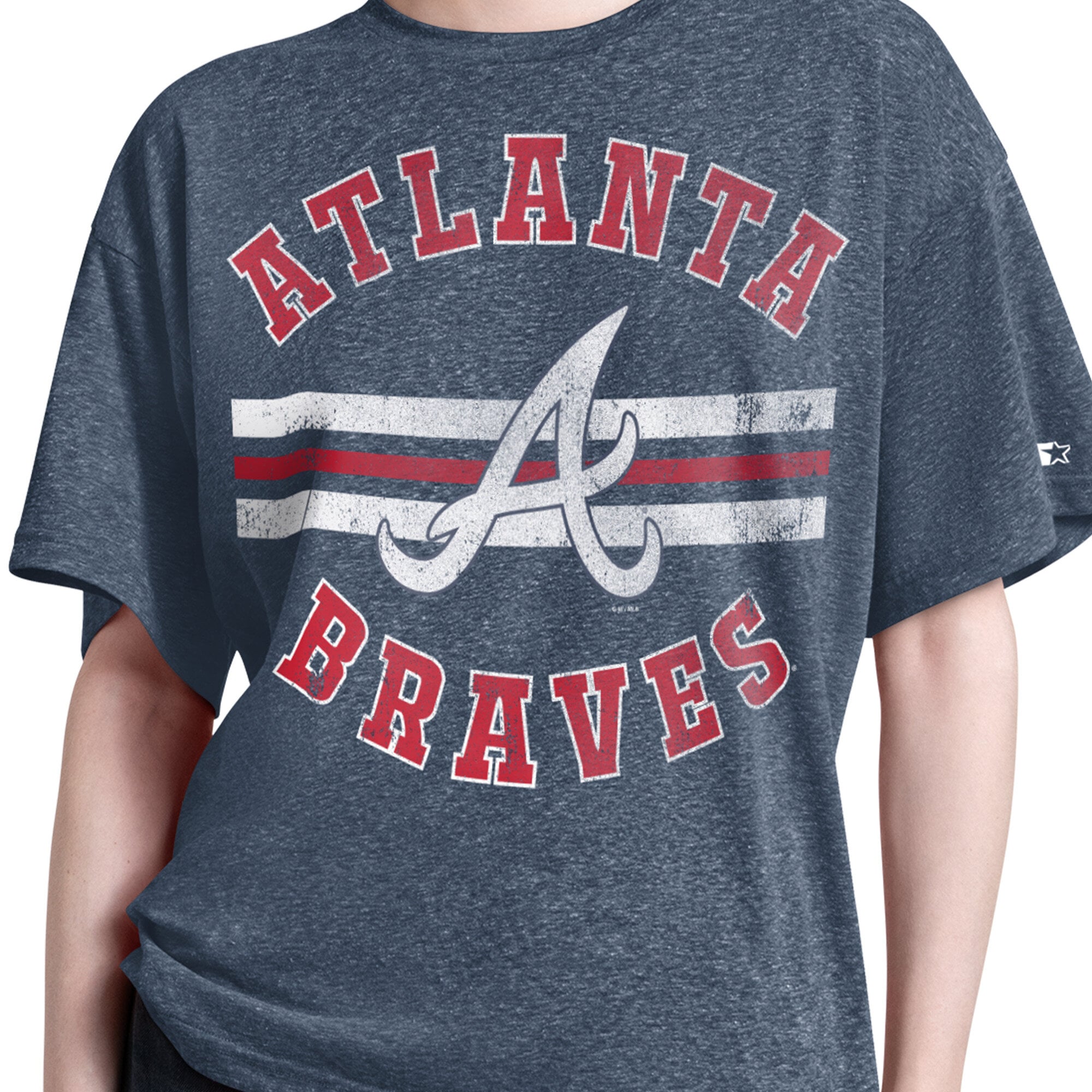 T-shirt Starter pour femme, bleu marine, Atlanta Braves, Jump Shot Boyfriend, mélange de trois matières