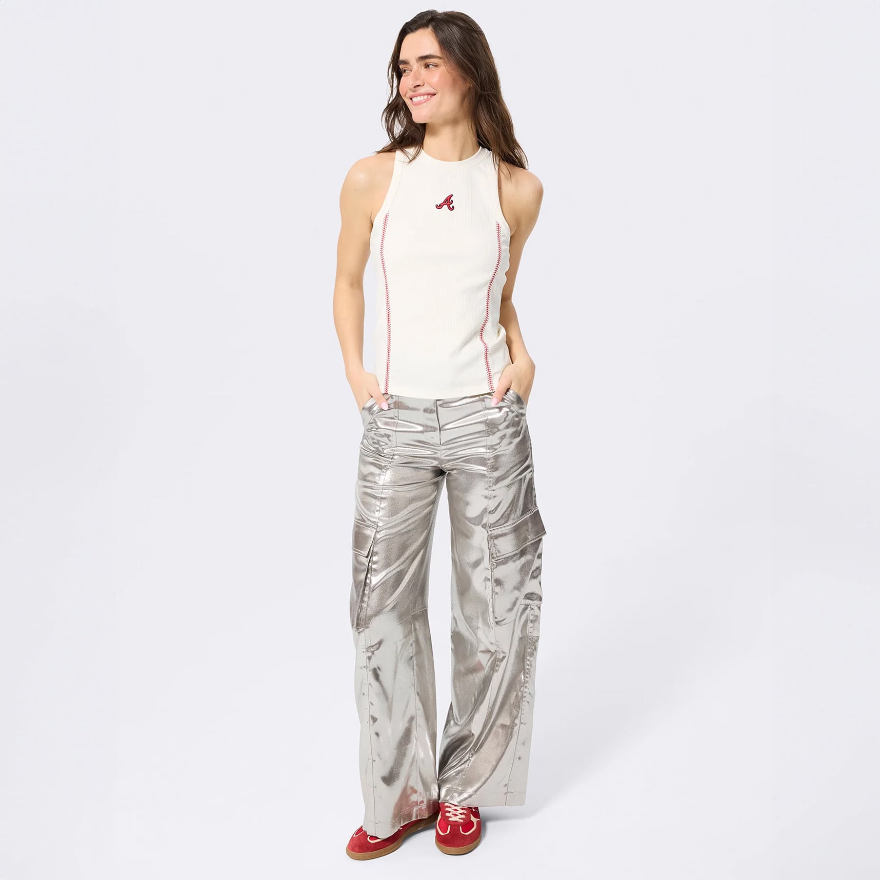 Women's Terez White Atlanta Braves Baseball Stitch Tank Top