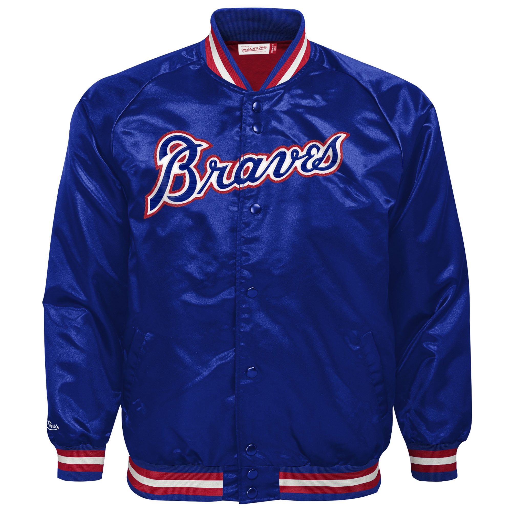 Youth Mitchell & Ness Royal Atlanta Braves Cooperstown Collection Raglan Satin Full-Snap Jacket
