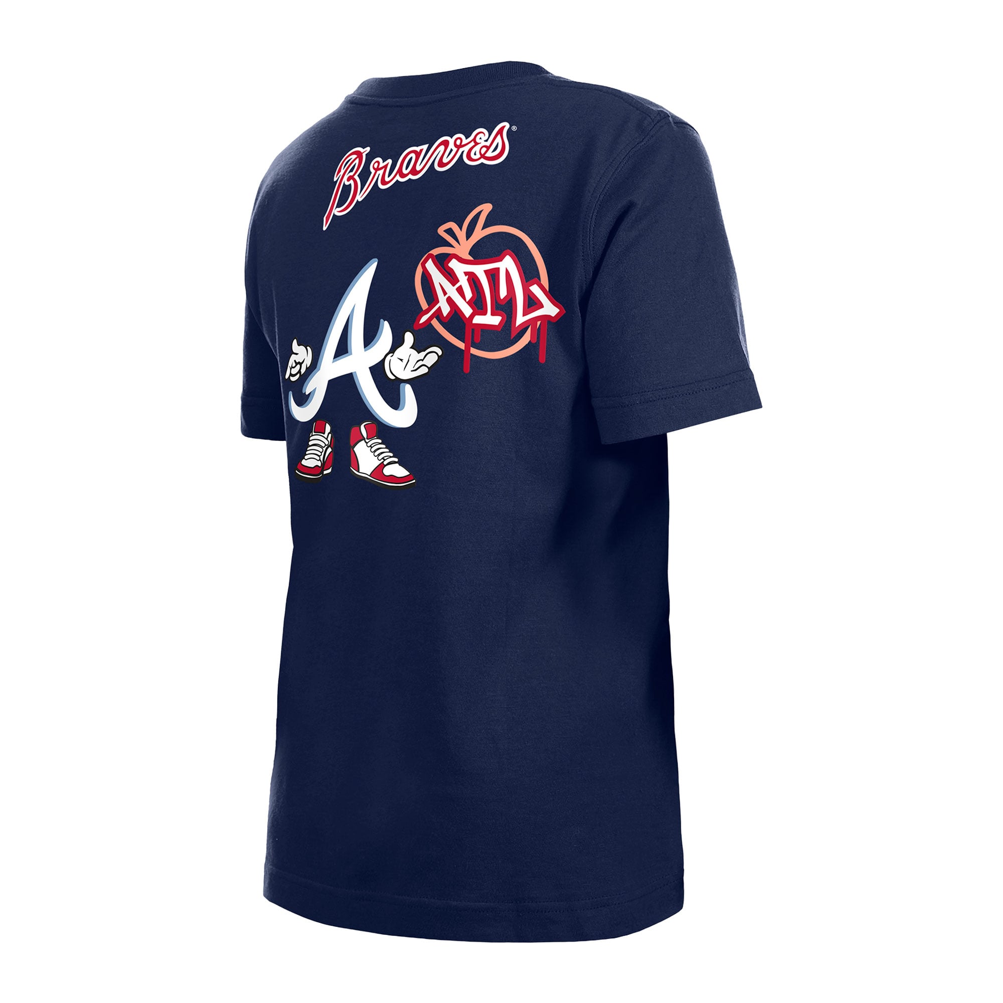 T-shirt New Era bleu marine pour jeunes avec logo des Braves d'Atlanta (dessin animé)