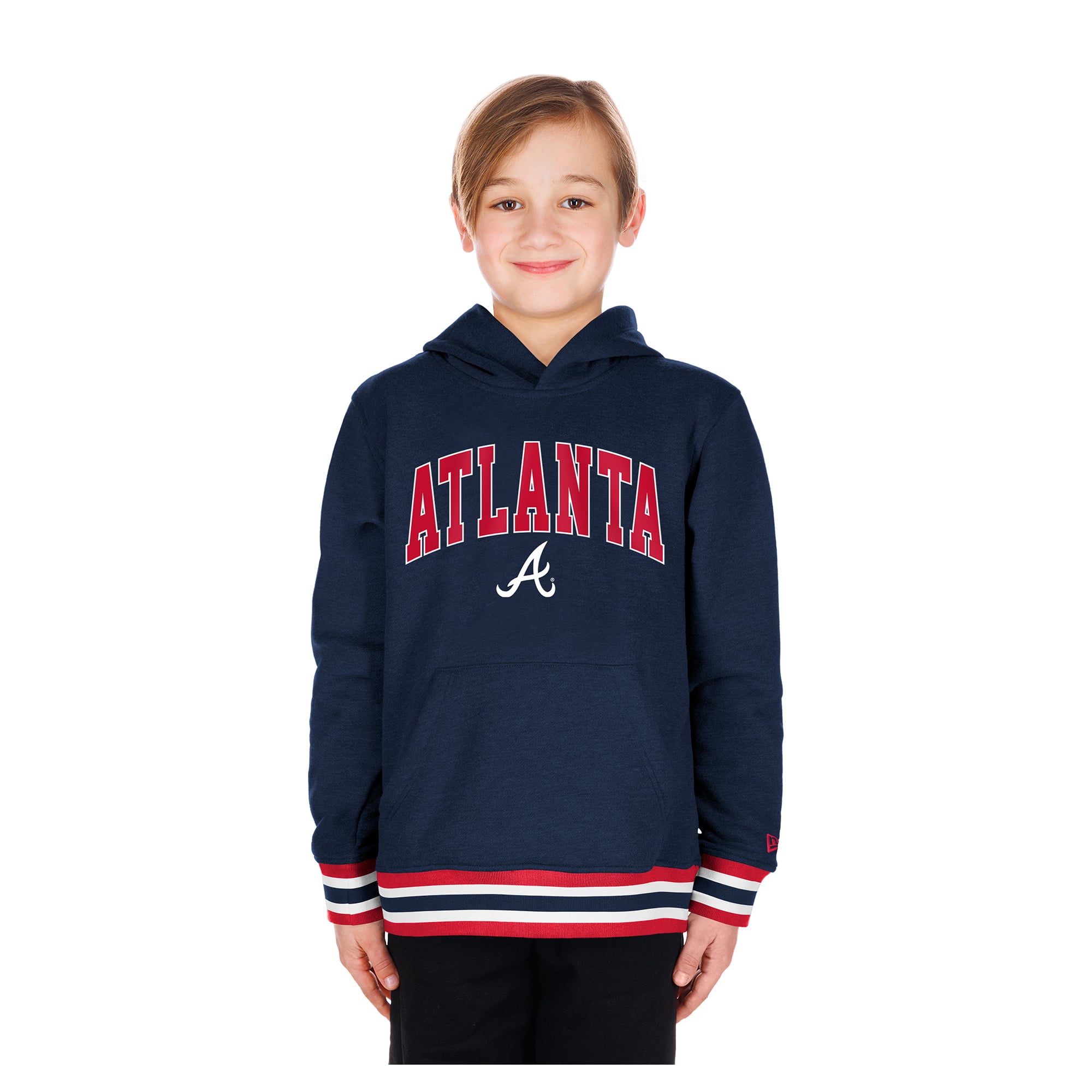 Youth New Era Navy Atlanta Braves Knit Trim Pullover Hoodie