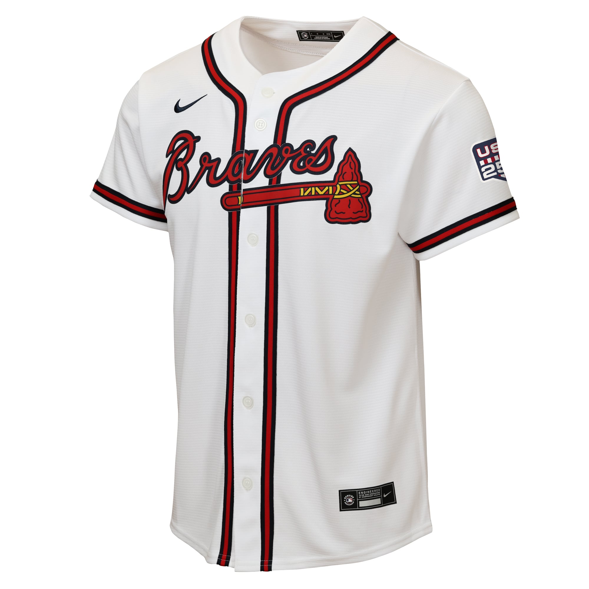 Youth Nike Ronald Acuña Jr. White Atlanta Braves USA 250 Fourth of July Home Replica Jersey