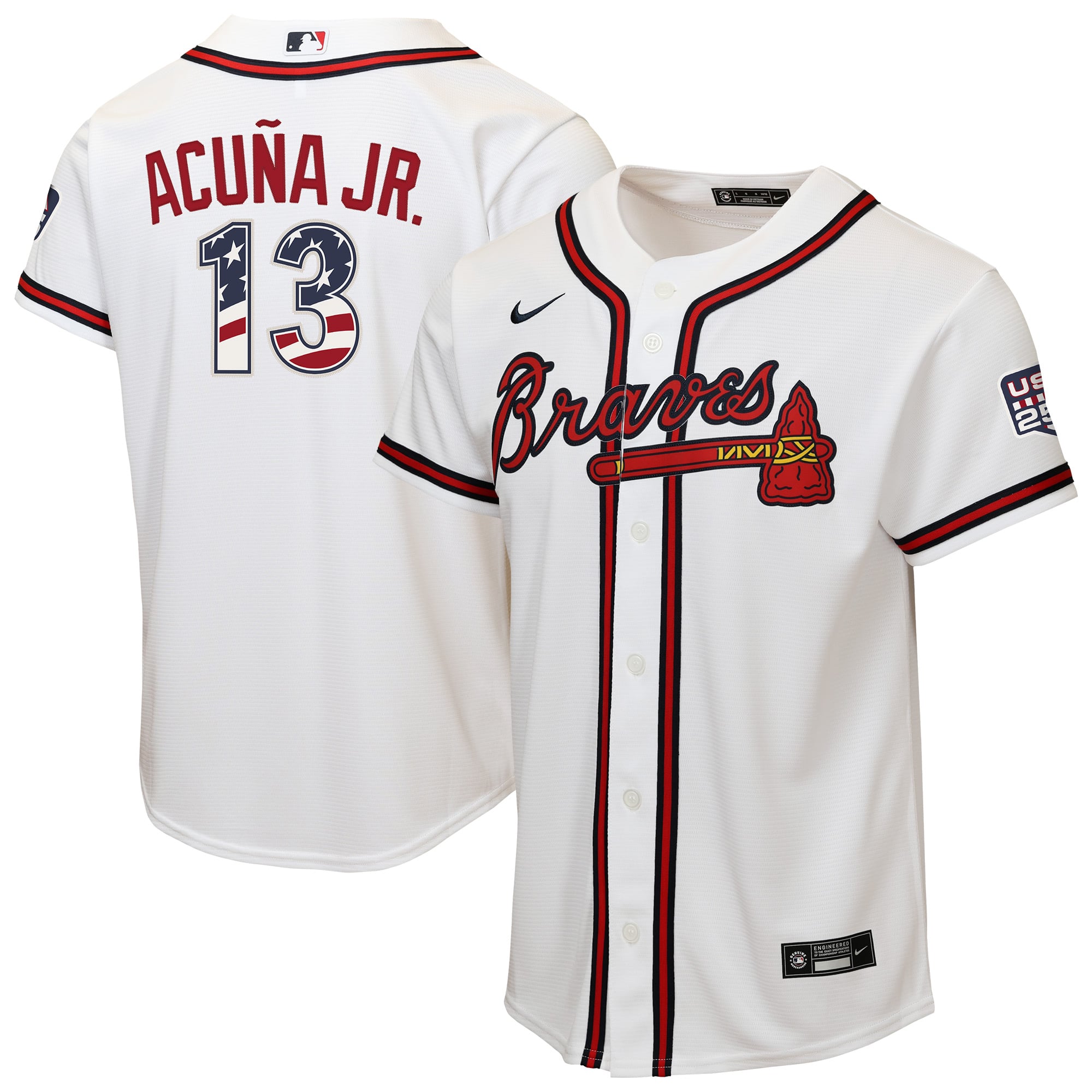 Youth Nike Ronald Acuña Jr. White Atlanta Braves USA 250 Fourth of July Home Replica Jersey