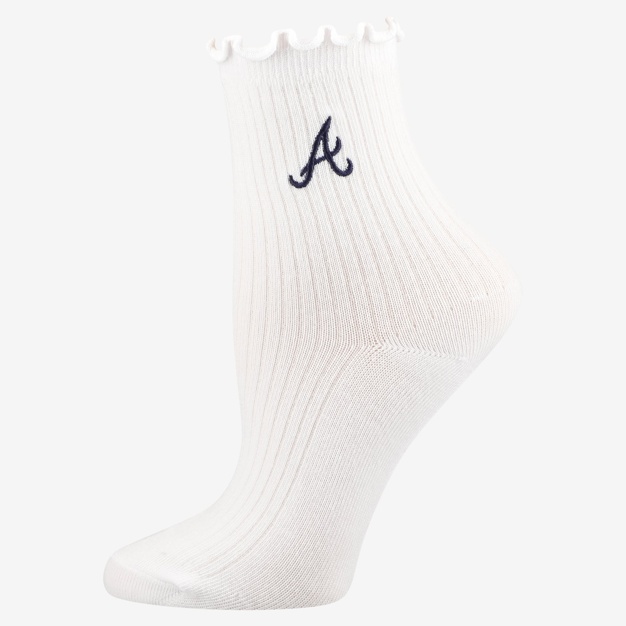 Chaussettes de compression Youth PRO blanches à ourlet ondulé avec logo des Braves d'Atlanta