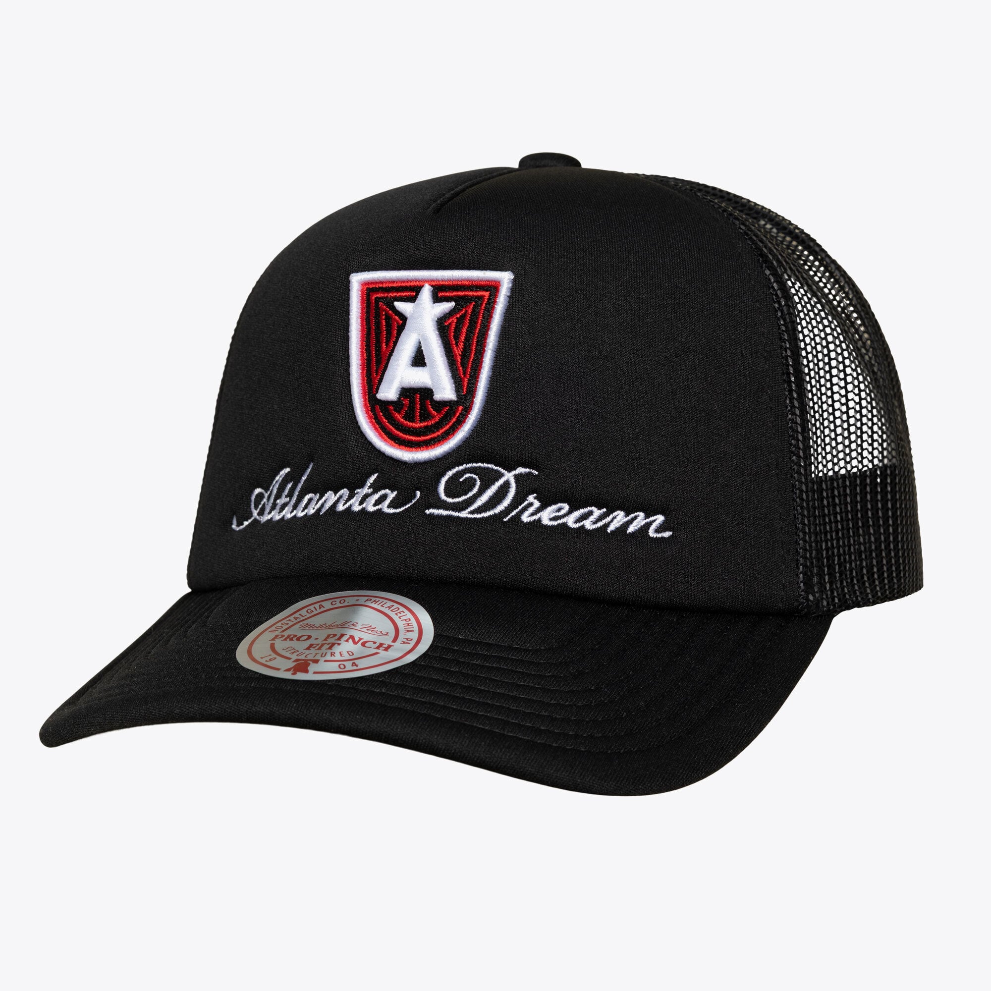 Unisex Mitchell & Ness Black Atlanta Dream Script Pro Pinch Adjustable Trucker Hat