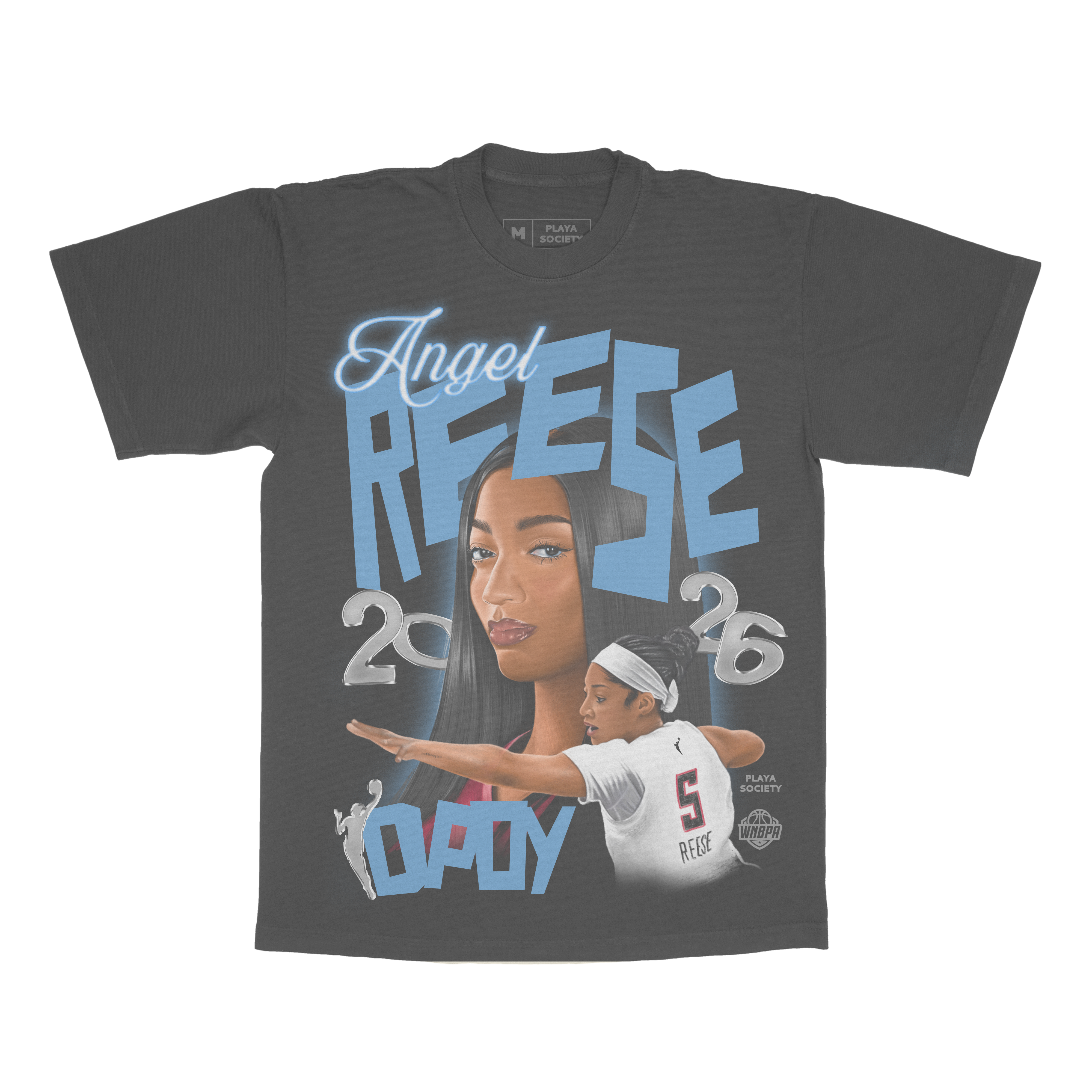 T-shirt unisexe Playa Society Angel Reese noir Atlanta Dream 2026 Joueuse défensive de l'année WNBA