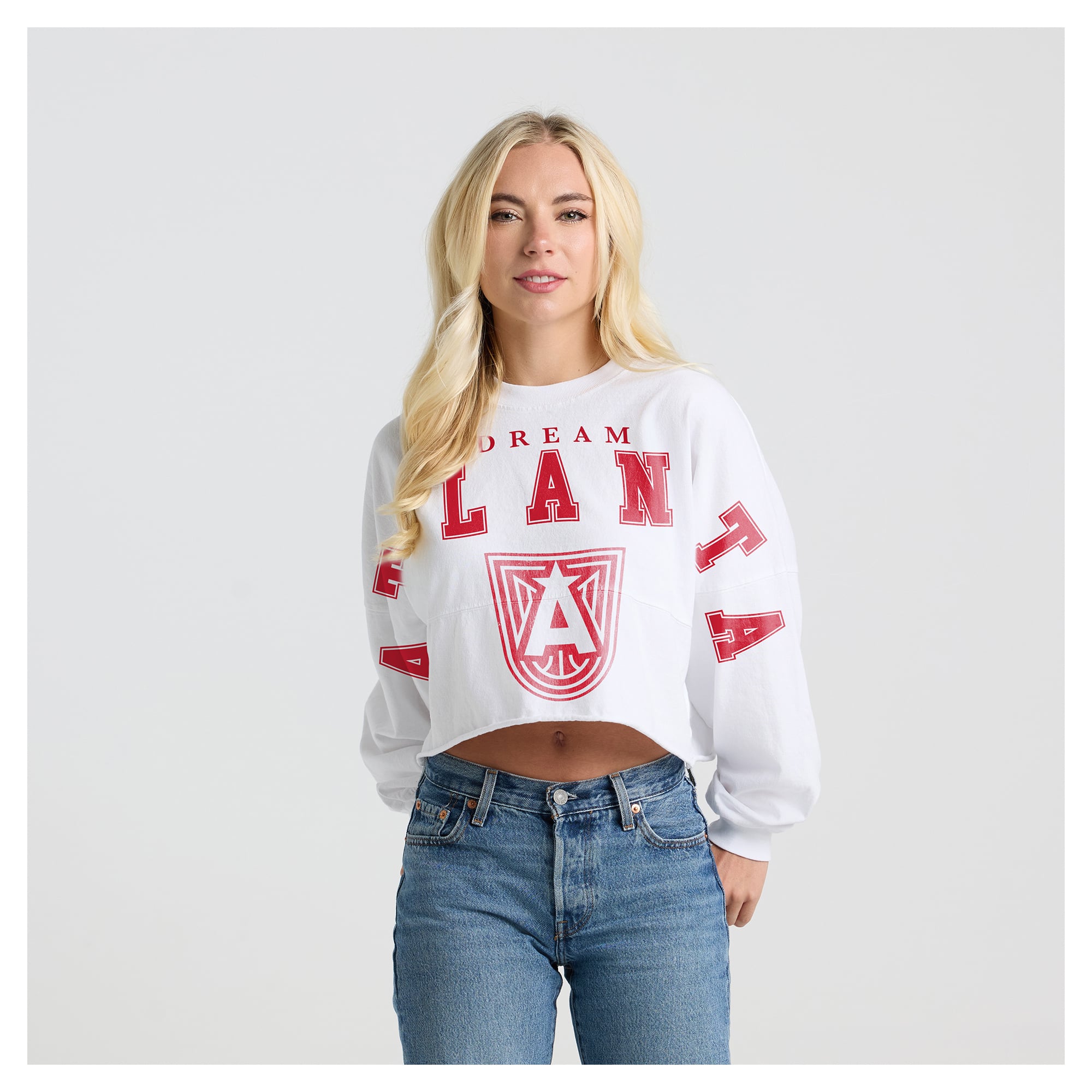 Women's Fanatics White Atlanta Dream Spirit Jersey Cropped Crew Neck Sweatshirt
