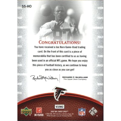 2007 Sweet Spot Sweet Swatch Jersey #SSHO Joe Horn