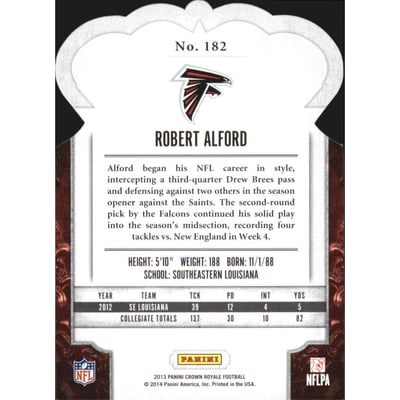 2013 Crown Royale Gold Holofoil #182 Robert Alford