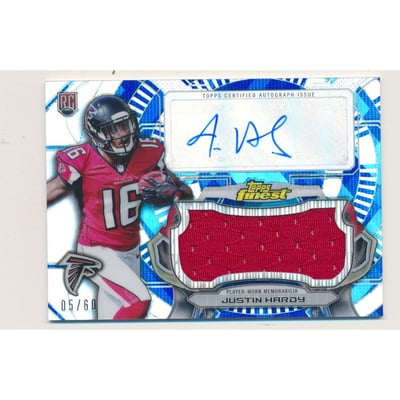 2015 Finest Jumbo Jersey Autographs Diamond Refractors #AJRRJHA Justin Hardy