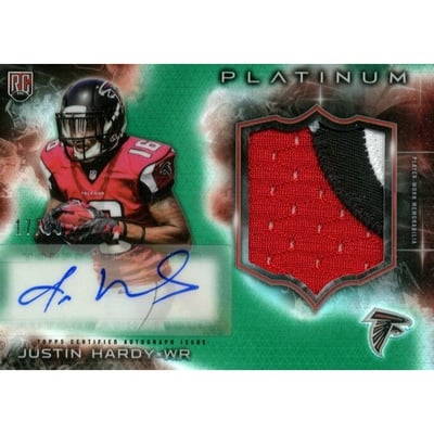 2015 Topps Platinum Rookie Patch Autographs Green Refractors #ARPJHD Justin Hardy