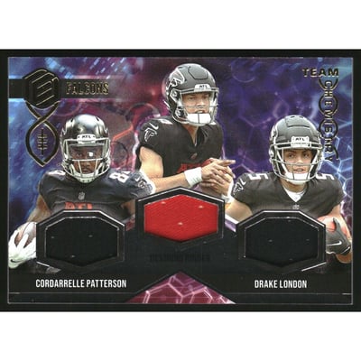 2022 Panini Elements Team Chemistry Jerseys #20 Drake London/Desmond Ridder/Cordarrelle Patterson
